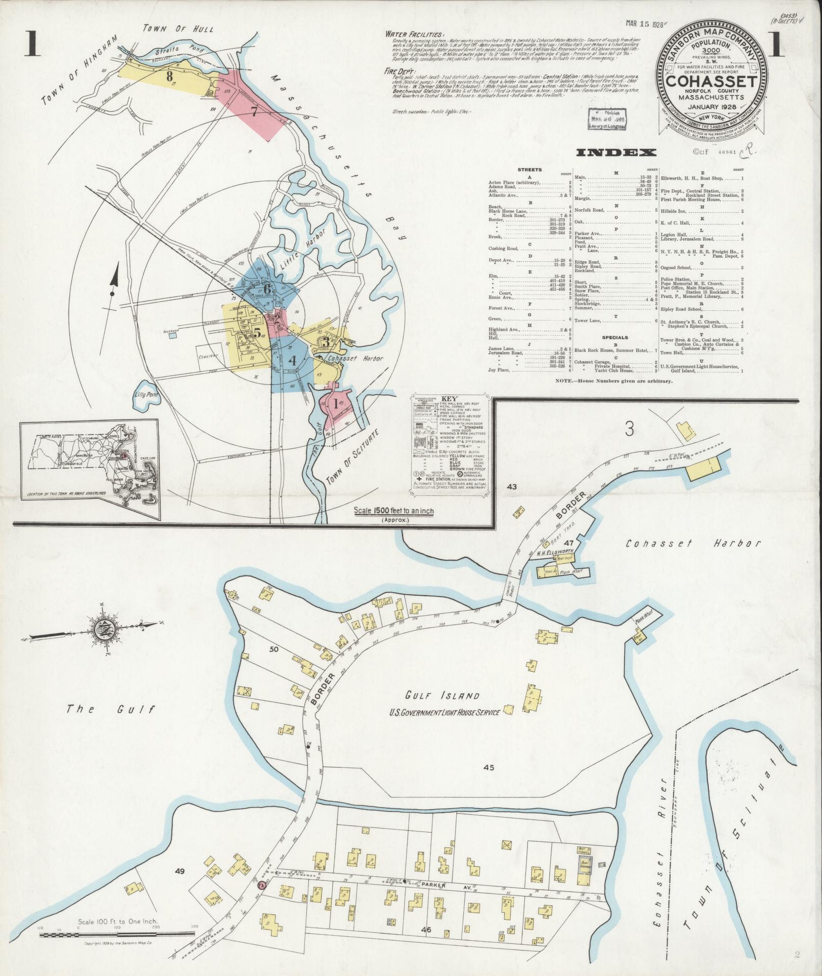 Sanborn Fire Insurance Map from Cohasset, Norfolk County, Massachusetts (1928), Sheet #0001 - Complete Map Set gallery image, historic Sanborn map, vintage wall art, Massachusetts Massachusetts