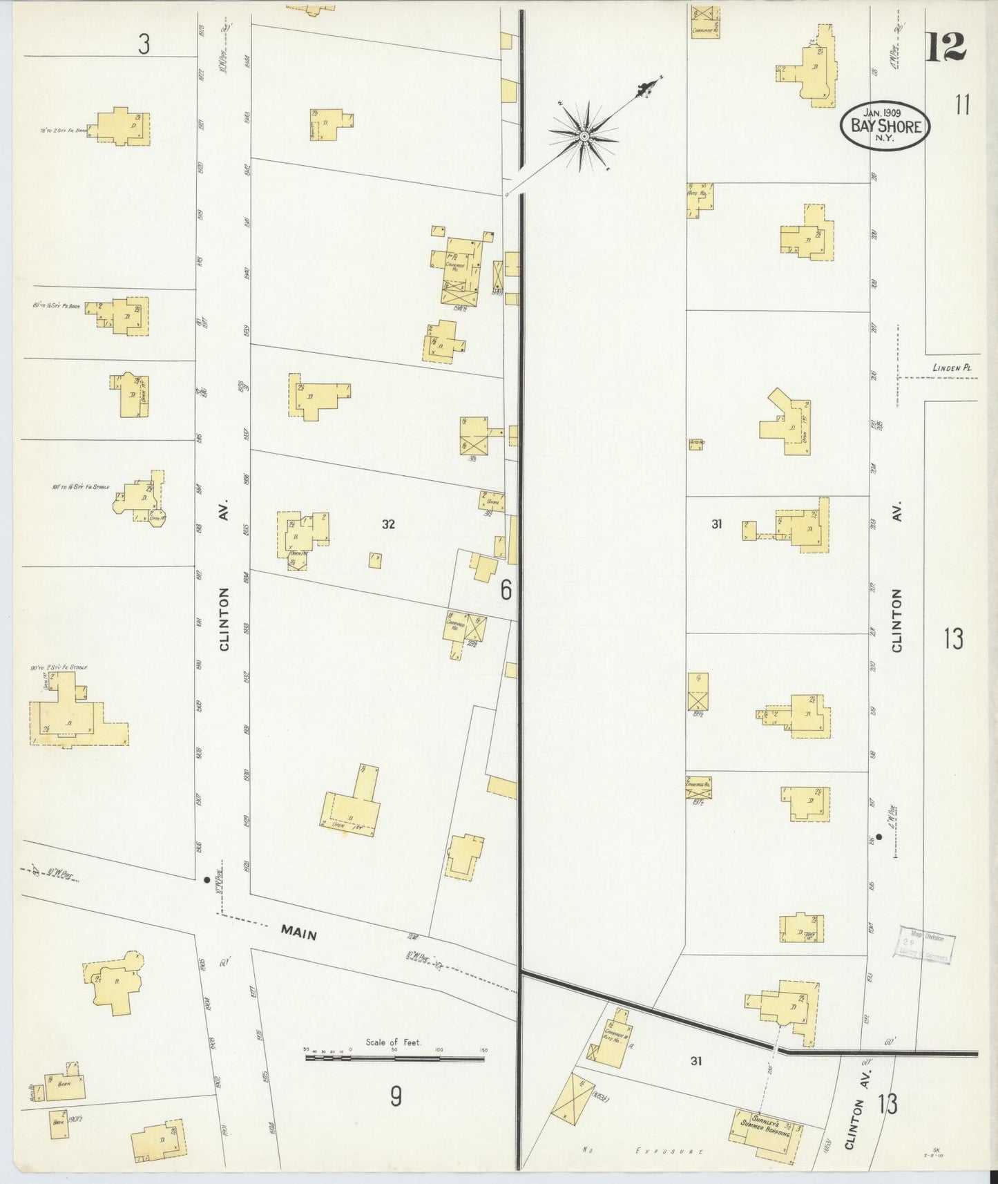 Sanborn Fire Insurance Map from Bay Shore, Suffolk County, New York (1909), Sheet #0012 - Historic Sanborn Fire Insurance Map Print, vintage old map wall art, antique decor, genealogy gift, New York New York map