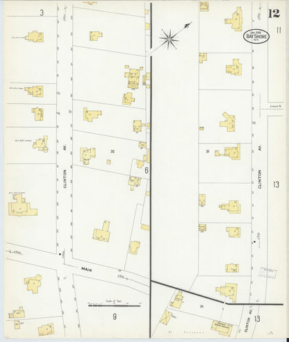 Sanborn Fire Insurance Map from Bay Shore, Suffolk County, New York (1909), Sheet #0012 - Historic Sanborn Fire Insurance Map Print, vintage old map wall art, antique decor, genealogy gift, New York New York map