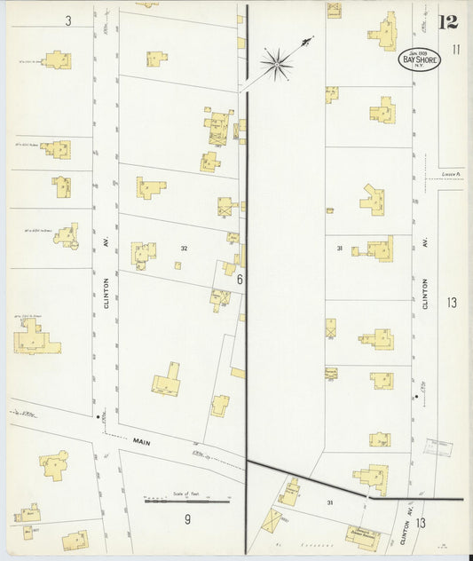 Sanborn Fire Insurance Map from Bay Shore, Suffolk County, New York (1909), Sheet #0012 - Historic Sanborn Fire Insurance Map Print, vintage old map wall art, antique decor, genealogy gift, New York New York map