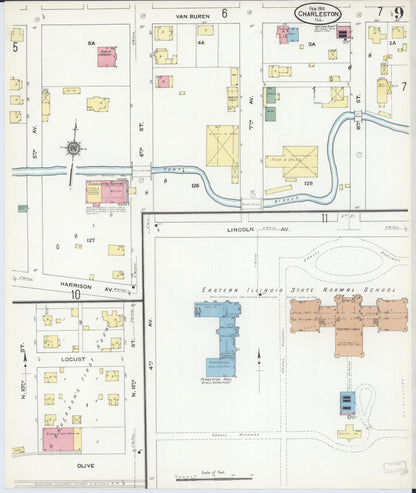 Sanborn Fire Insurance Map from Charleston, Coles County, Illinois (1910), Sheet #0009 - Complete Map Set gallery image, historic Sanborn map, vintage wall art, Illinois Illinois