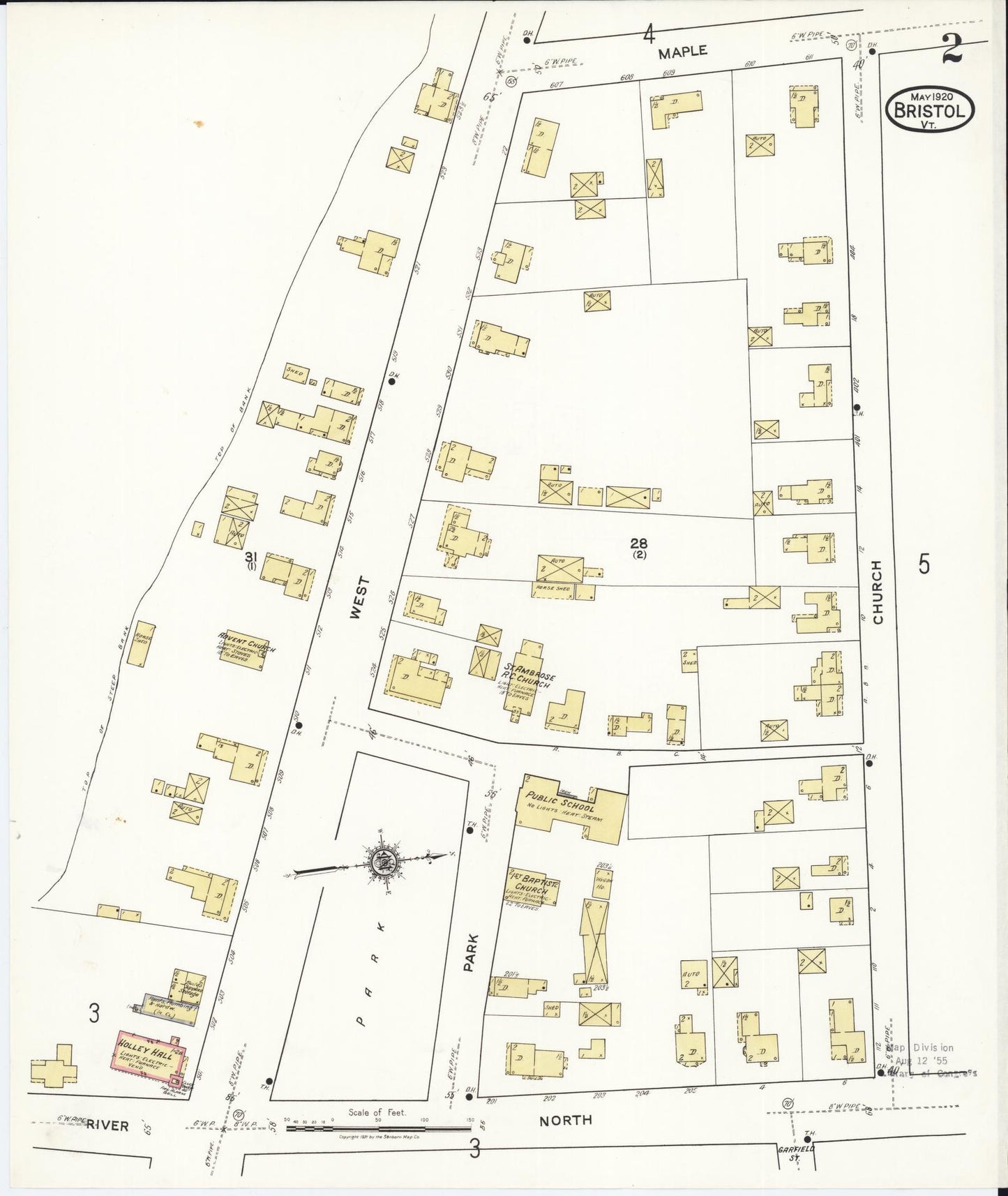 Sanborn Fire Insurance Map from Bristol, Addison County, Vermont (1920), Sheet #0002 - Complete Map Set gallery image, historic Sanborn map, vintage wall art, Vermont Vermont