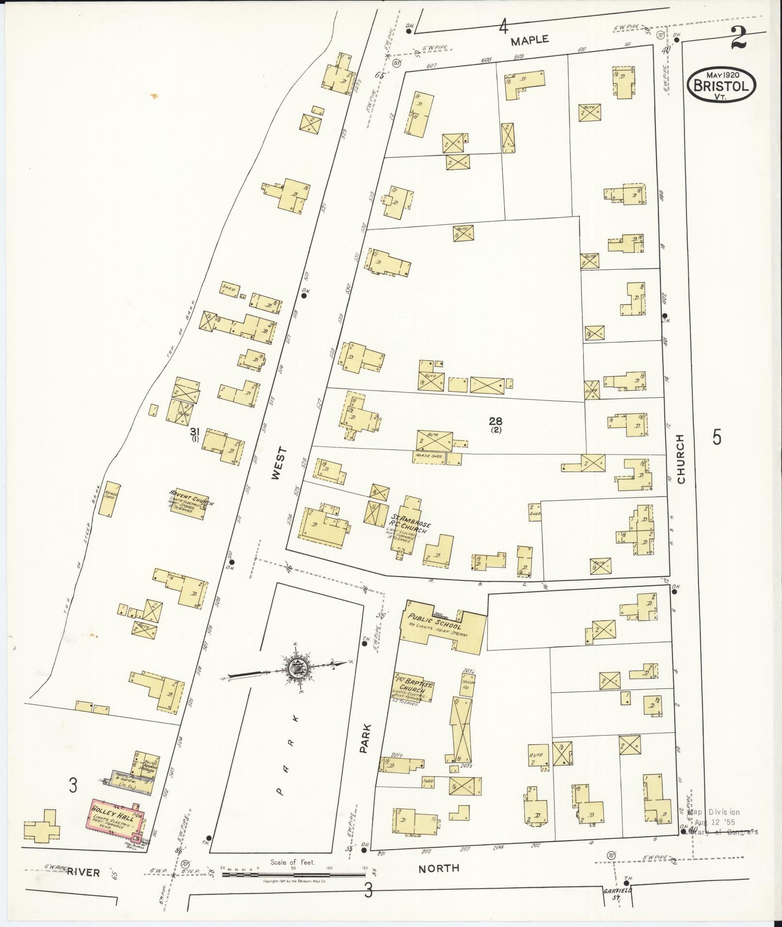 Sanborn Fire Insurance Map from Bristol, Addison County, Vermont (1920), Sheet #0002 - Complete Map Set gallery image, historic Sanborn map, vintage wall art, Vermont Vermont