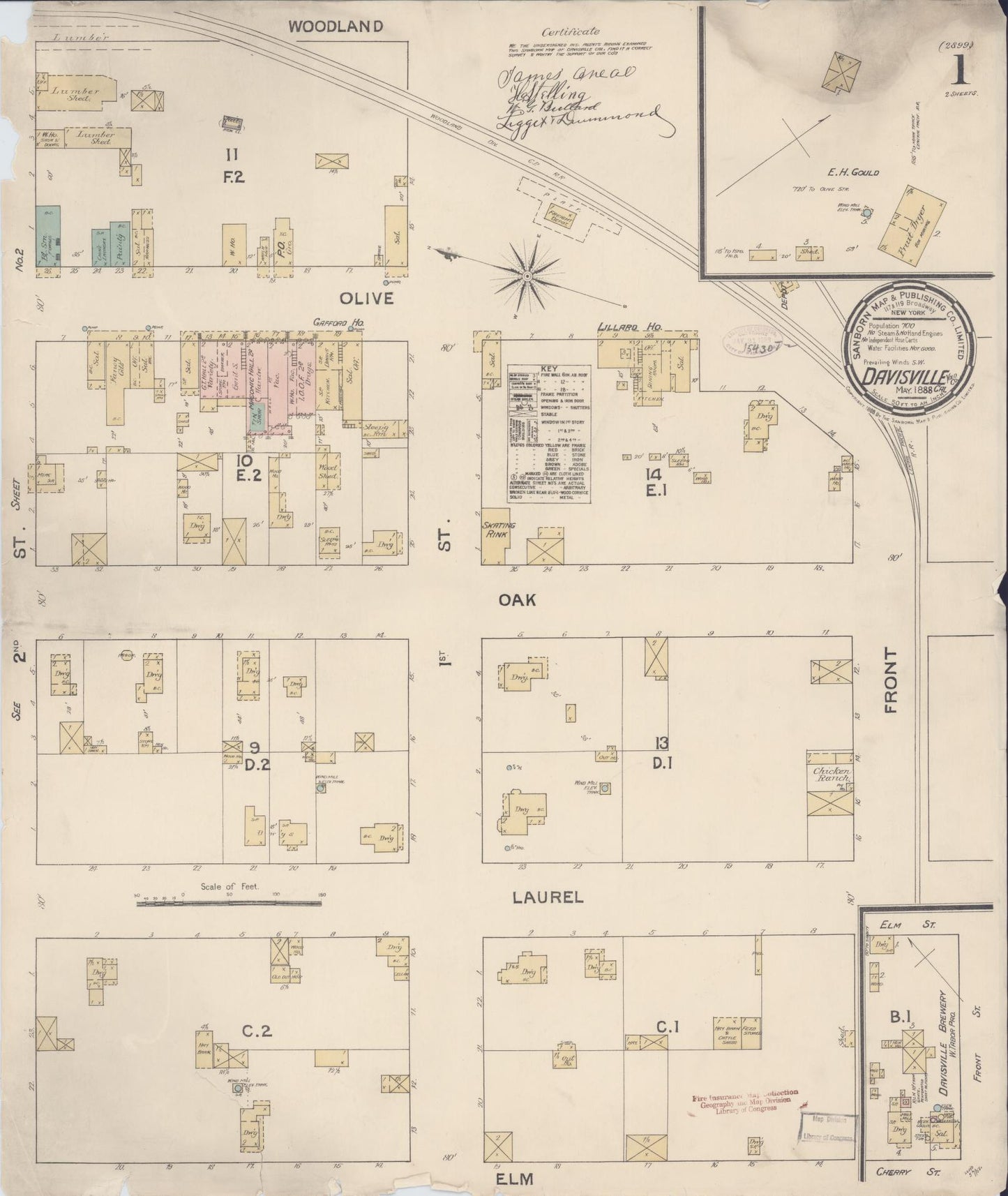 Sanborn Fire Insurance Map from Davis, Yolo County, California (1888), Sheet #0001 - Complete Map Set gallery image, historic Sanborn map, vintage wall art, California California