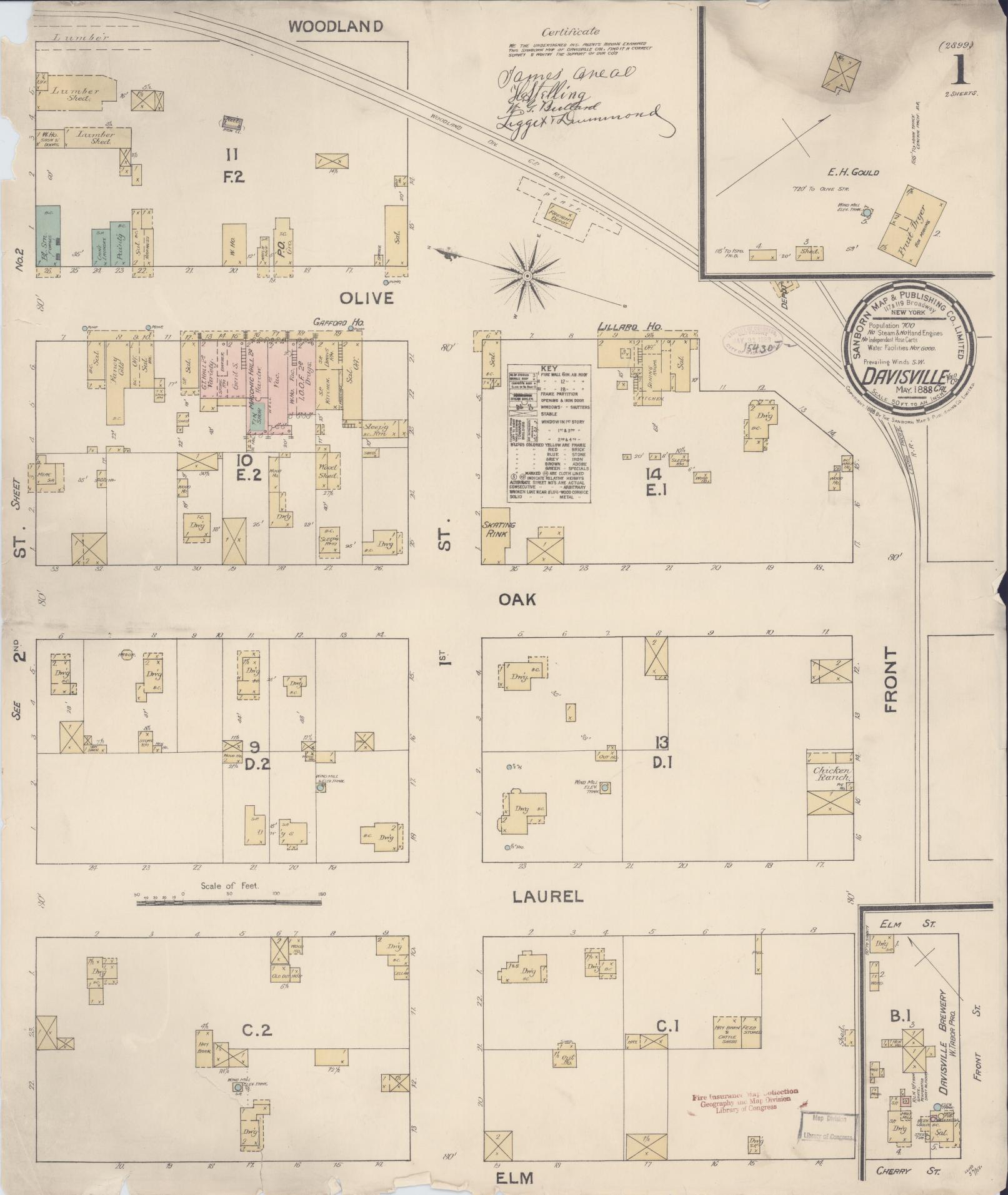 Sanborn Fire Insurance Map from Davis, Yolo County, California (1888), Sheet #0001 - Complete Map Set gallery image, historic Sanborn map, vintage wall art, California California