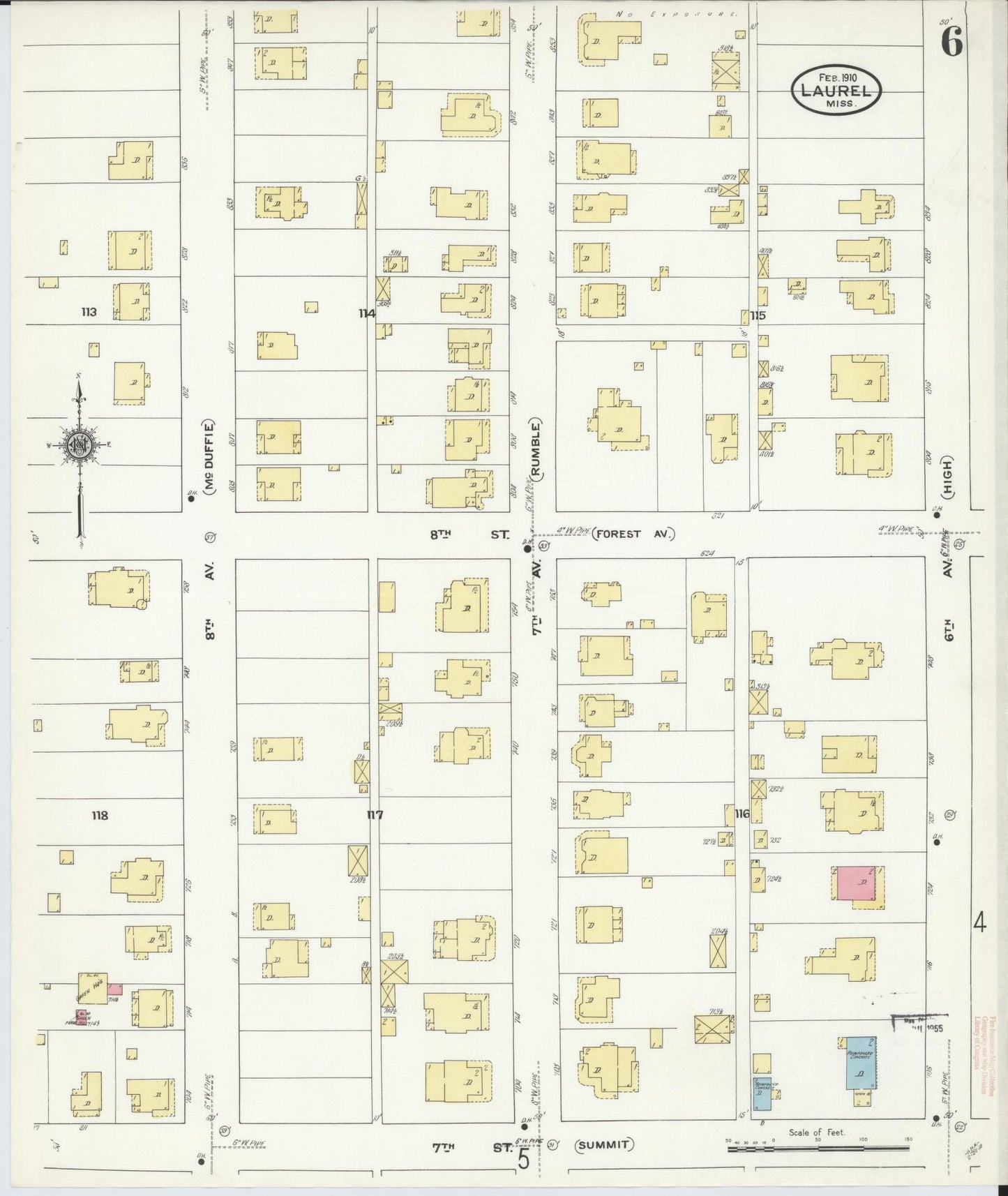 Sanborn Fire Insurance Map from Laurel, Jones County, Mississippi (1910), Sheet #0006 - Complete Map Set gallery image, historic Sanborn map, vintage wall art, Mississippi Mississippi