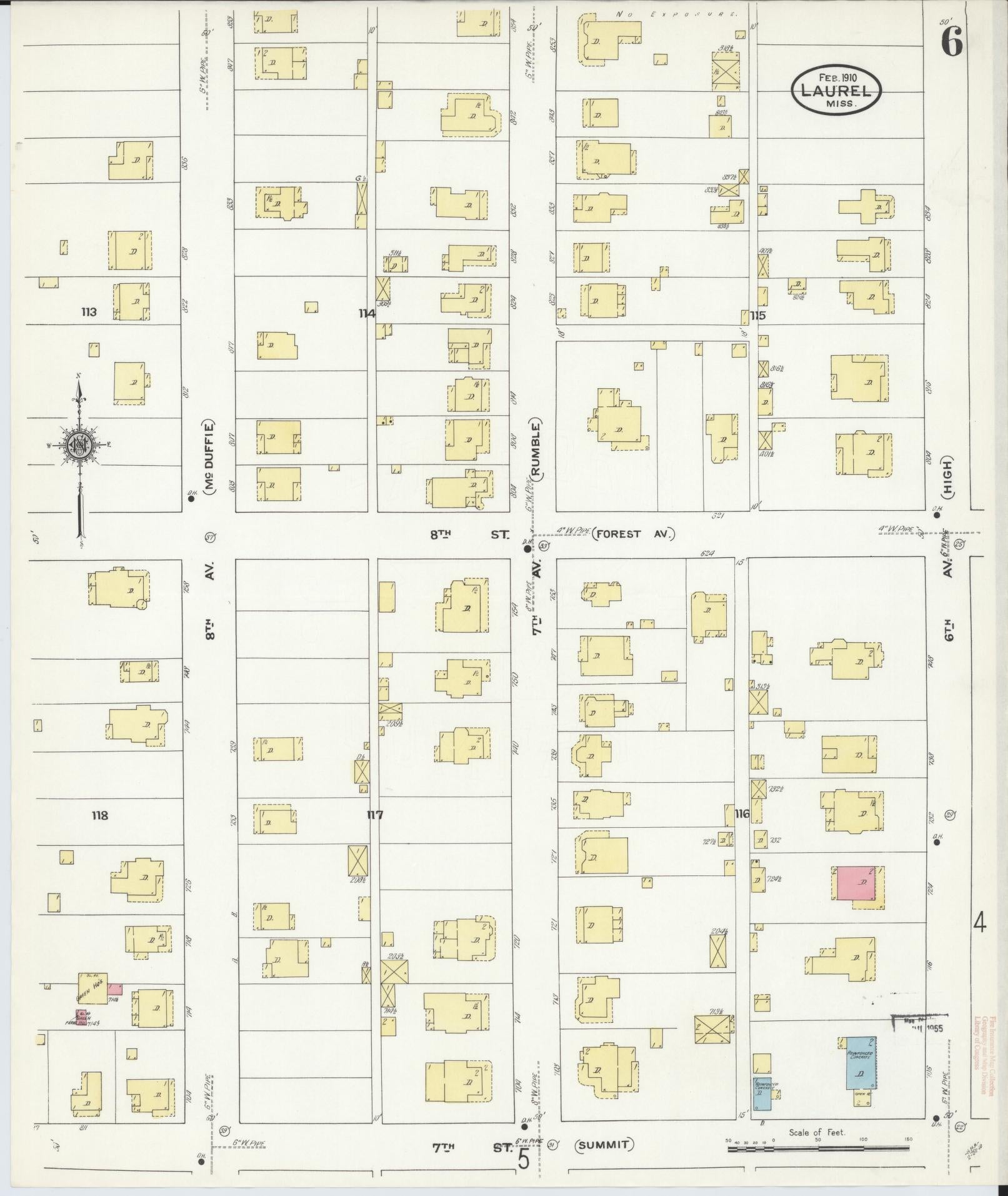 Sanborn Fire Insurance Map from Laurel, Jones County, Mississippi (1910), Sheet #0006 - Complete Map Set gallery image, historic Sanborn map, vintage wall art, Mississippi Mississippi