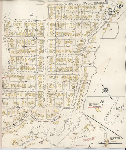 Sanborn Fire Insurance Map from Burlingame, San Mateo County, California (1949), Sheet #0039 - Historic Sanborn Fire Insurance Map Print, vintage old map wall art, antique decor, genealogy gift, California California map