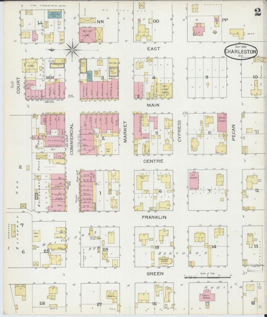 Sanborn Fire Insurance Map from Charleston, Mississippi County, Missouri (1893), Sheet #0002 - Historic Sanborn Fire Insurance Map Print, vintage old map wall art, antique decor, genealogy gift, Charleston Mississippi map