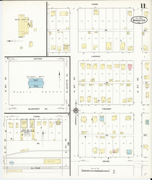 Sanborn Fire Insurance Map from Manhattan, Riley County, Kansas (1912), Sheet #0011 - Historic Sanborn Fire Insurance Map Print, vintage old map wall art, antique decor, genealogy gift, Kansas Kansas map