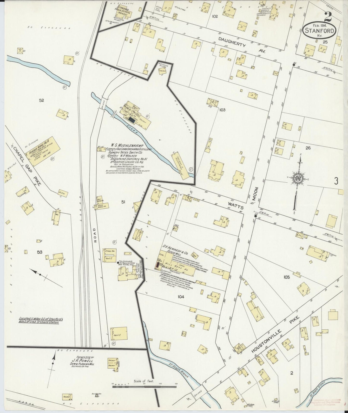 Sanborn Fire Insurance Map from Stanford, Lincoln County, Kentucky (1914), Sheet #0002 - Historic Sanborn Fire Insurance Map Print, vintage old map wall art, antique decor, genealogy gift, Kentucky Kentucky map