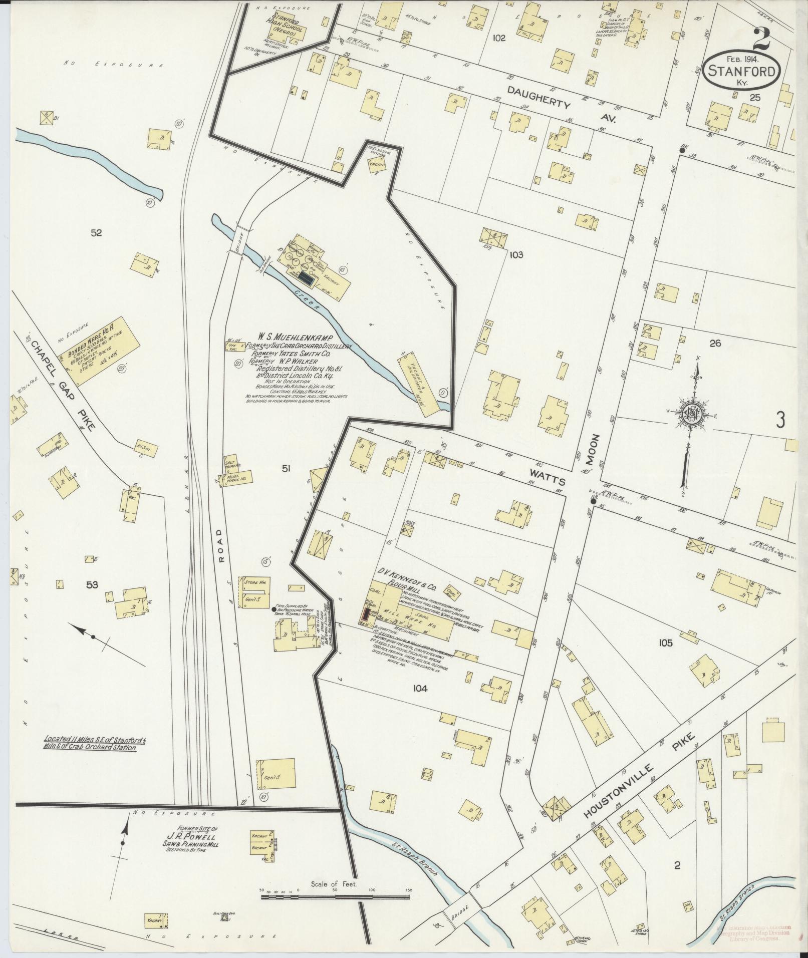 Sanborn Fire Insurance Map from Stanford, Lincoln County, Kentucky (1914), Sheet #0002 - Historic Sanborn Fire Insurance Map Print, vintage old map wall art, antique decor, genealogy gift, Kentucky Kentucky map