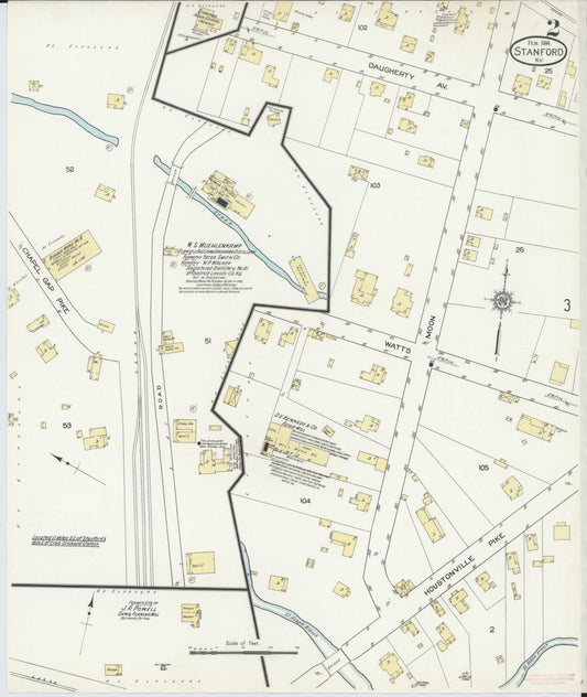 Sanborn Fire Insurance Map from Stanford, Lincoln County, Kentucky (1914), Sheet #0002 - Historic Sanborn Fire Insurance Map Print, vintage old map wall art, antique decor, genealogy gift, Kentucky Kentucky map