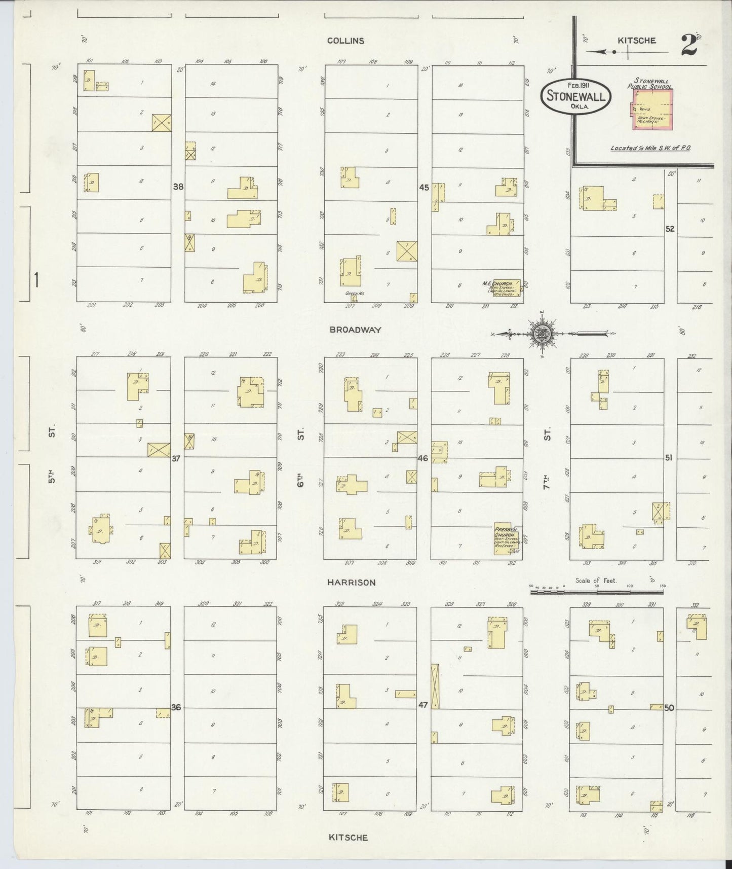 Sanborn Fire Insurance Map from Stonewall, Pontotoc County, Oklahoma (1911), Sheet #0002 - Complete Map Set gallery image, historic Sanborn map, vintage wall art, Oklahoma Oklahoma