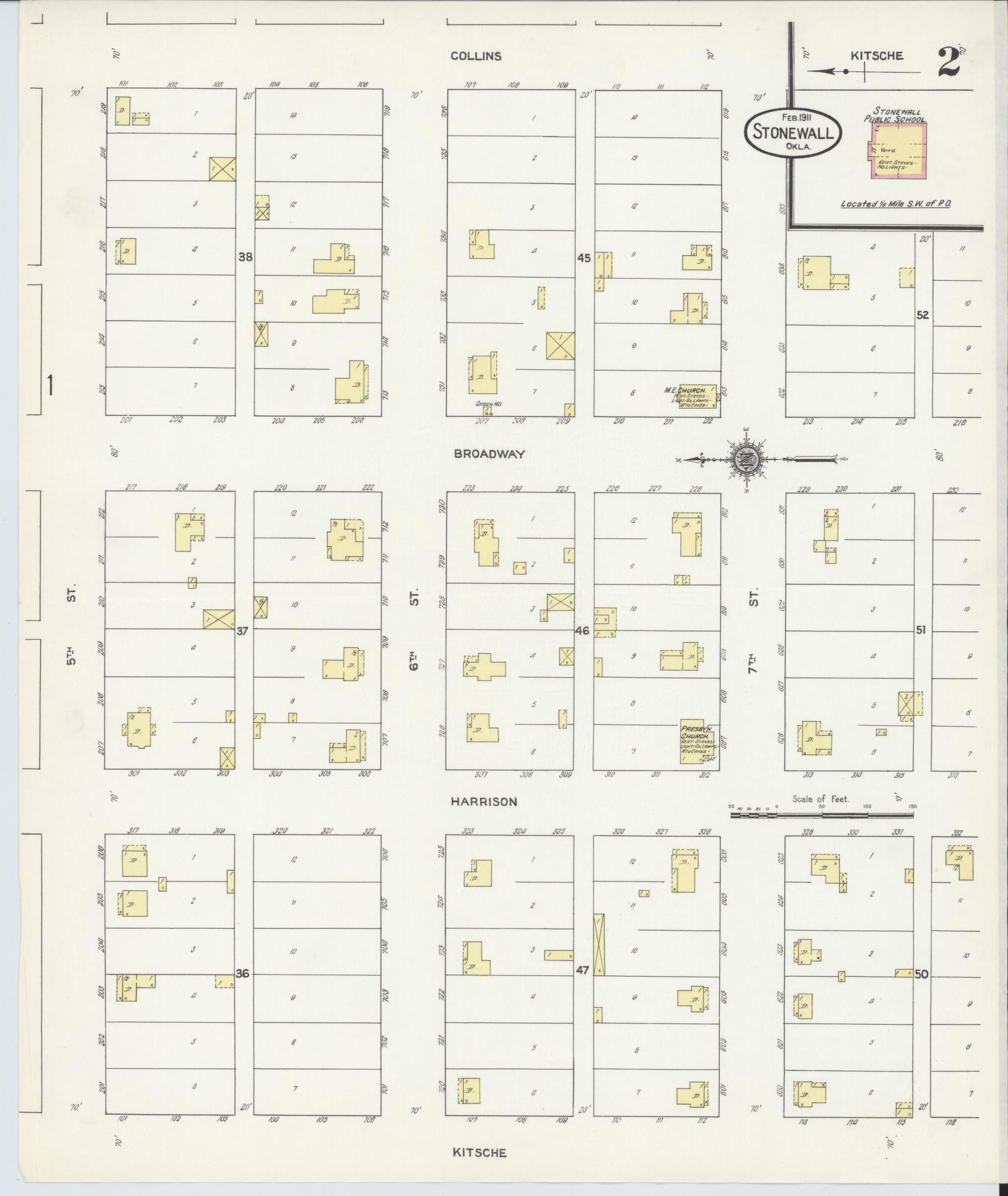 Sanborn Fire Insurance Map from Stonewall, Pontotoc County, Oklahoma (1911), Sheet #0002 - Complete Map Set gallery image, historic Sanborn map, vintage wall art, Oklahoma Oklahoma