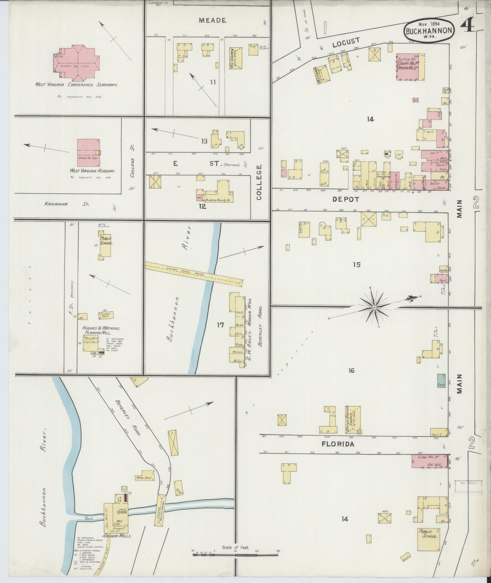 Sanborn Fire Insurance Map from Buckhannon, Upshur County, West Virginia (1894), Sheet #0004 - Complete Map Set gallery image, historic Sanborn map, vintage wall art, West Virginia West Virginia