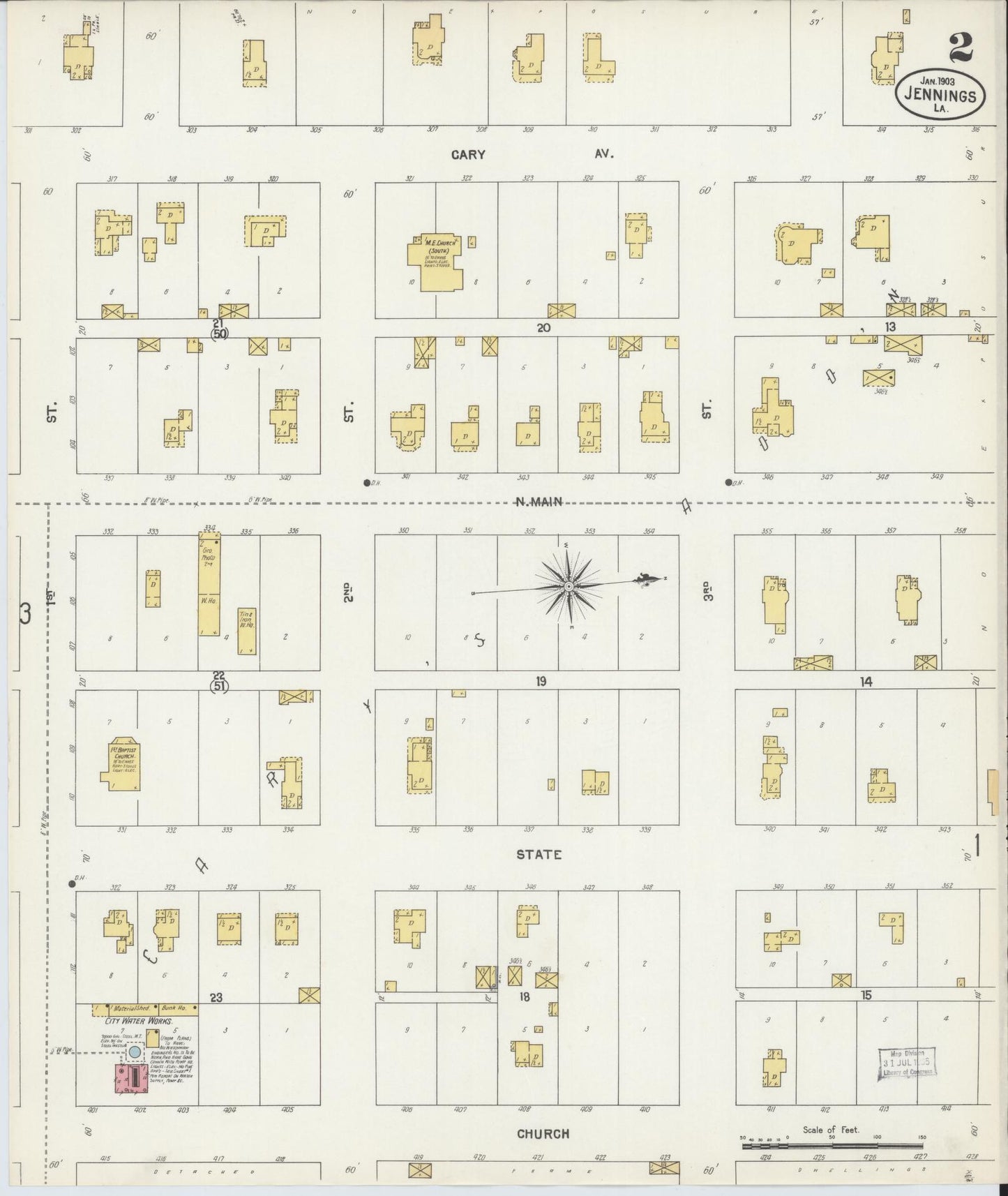Sanborn Fire Insurance Map from Jennings, Jefferson Davis Parish, Louisiana (1903), Sheet #0002 - Complete Map Set gallery image, historic Sanborn map, vintage wall art, Louisiana Louisiana