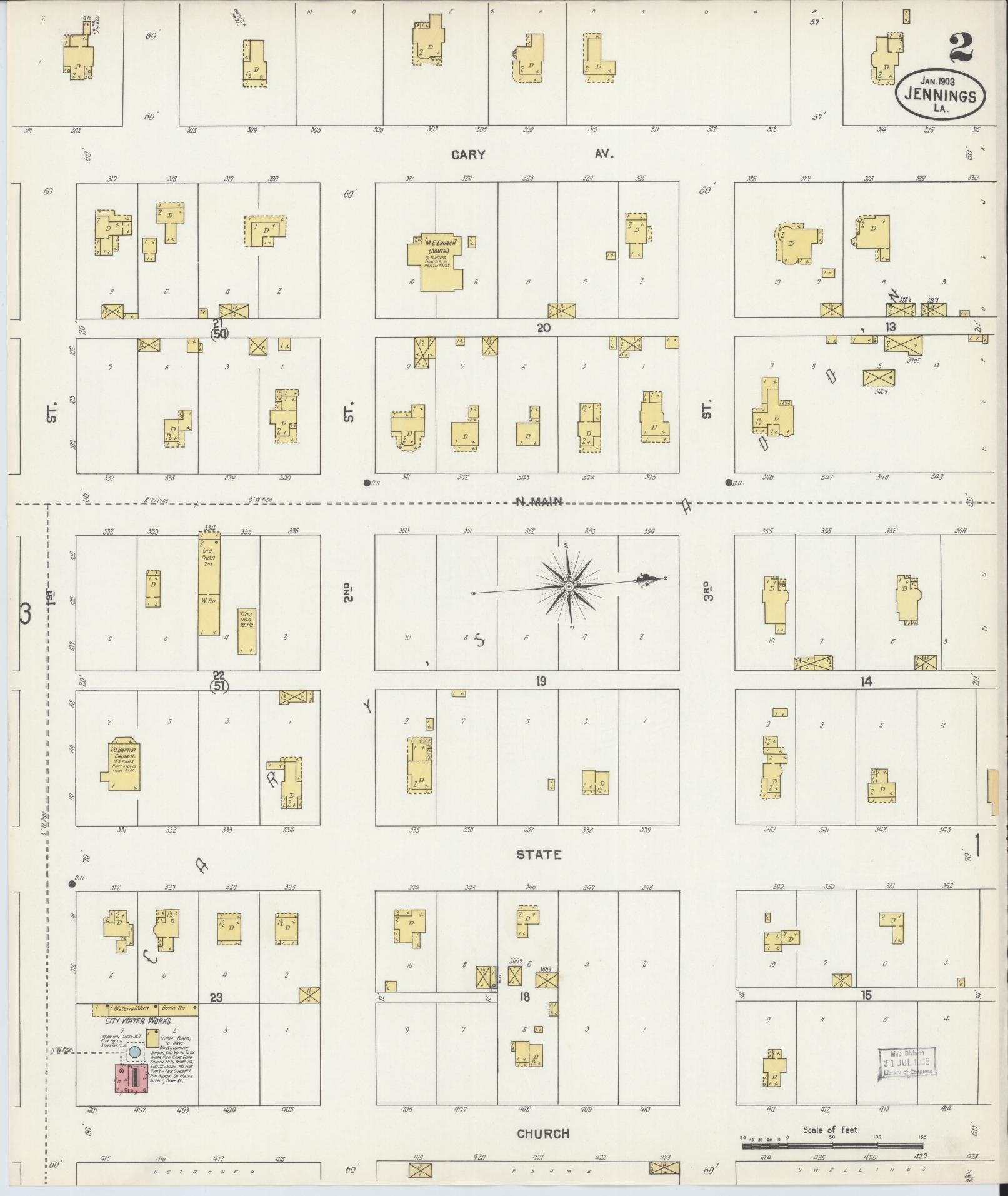 Sanborn Fire Insurance Map from Jennings, Jefferson Davis Parish, Louisiana (1903), Sheet #0002 - Complete Map Set gallery image, historic Sanborn map, vintage wall art, Louisiana Louisiana