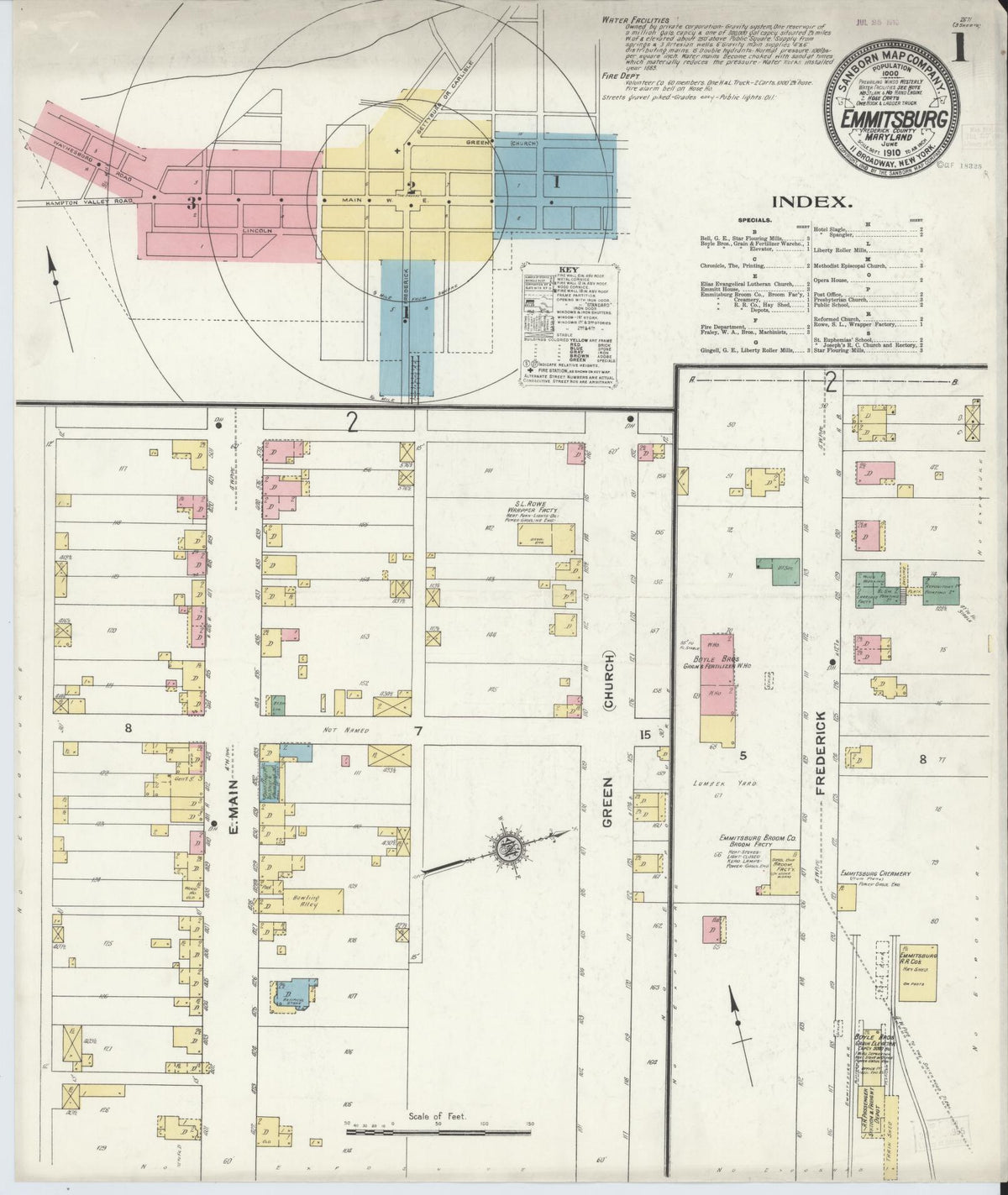 Sanborn Fire Insurance Map from Emmittsburg, Frederick County, Maryland (1910), Sheet #0001 - Historic Sanborn Fire Insurance Map Print, vintage old map wall art, antique decor, genealogy gift, Maryland Maryland map