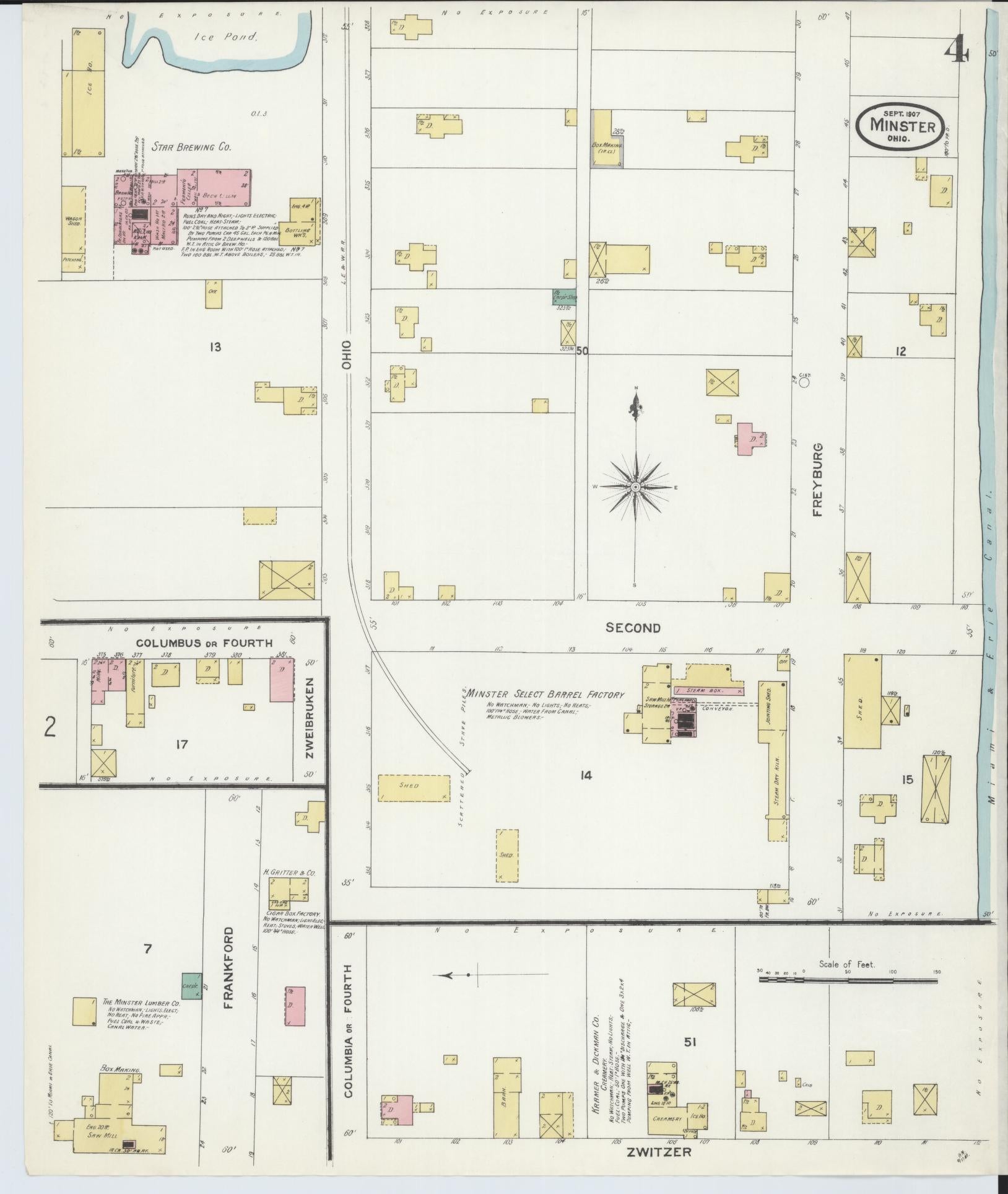 Sanborn Fire Insurance Map from Minster, Auglaize County, Ohio (1907), Sheet #0004 - Historic Sanborn Fire Insurance Map Print, vintage old map wall art, antique decor, genealogy gift, Ohio Ohio map