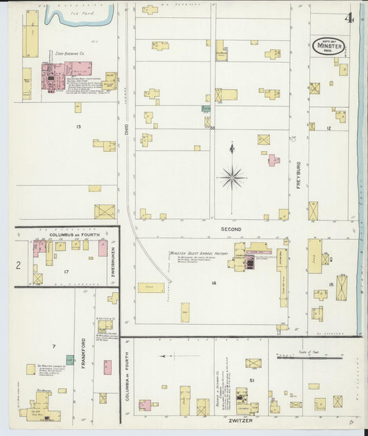 Sanborn Fire Insurance Map from Minster, Auglaize County, Ohio (1907), Sheet #0004 - Historic Sanborn Fire Insurance Map Print, vintage old map wall art, antique decor, genealogy gift, Ohio Ohio map
