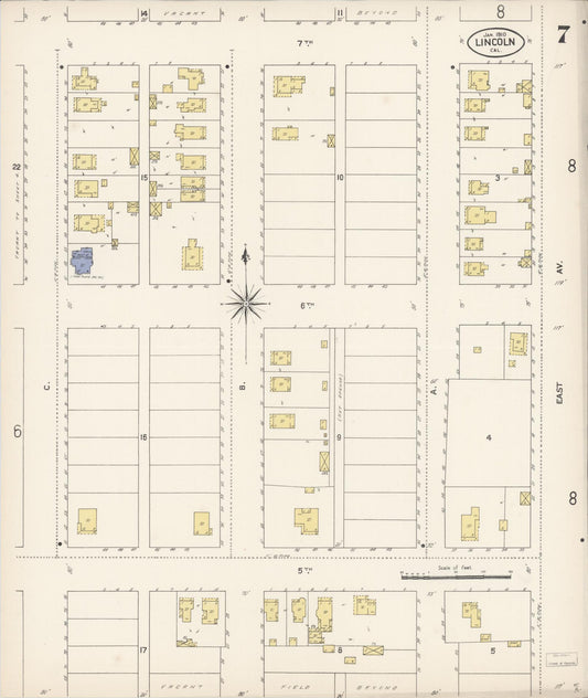 Sanborn Fire Insurance Map from Lincoln, Placer County, California (1910), Sheet #0007 - Historic Sanborn Fire Insurance Map Print, vintage old map wall art, antique decor, genealogy gift, California California map