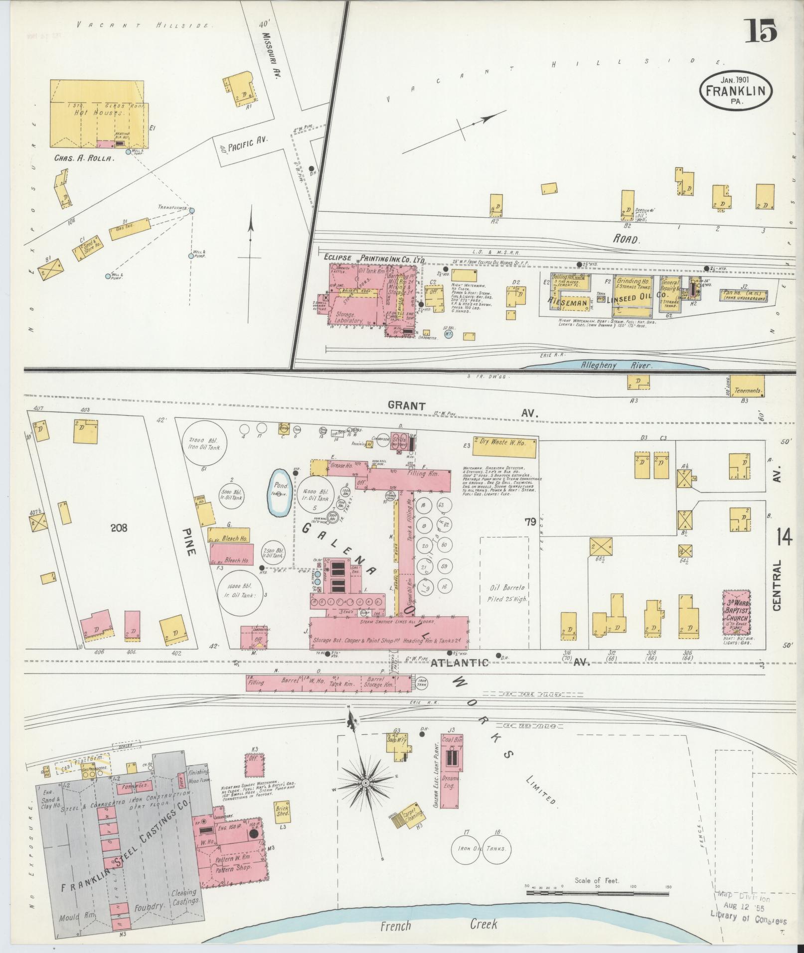 Sanborn Fire Insurance Map from Franklin, Venango County, Pennsylvania (1901), Sheet #0015 - Historic Sanborn Fire Insurance Map Print, vintage old map wall art, antique decor, genealogy gift, Pennsylvania Pennsylvania map