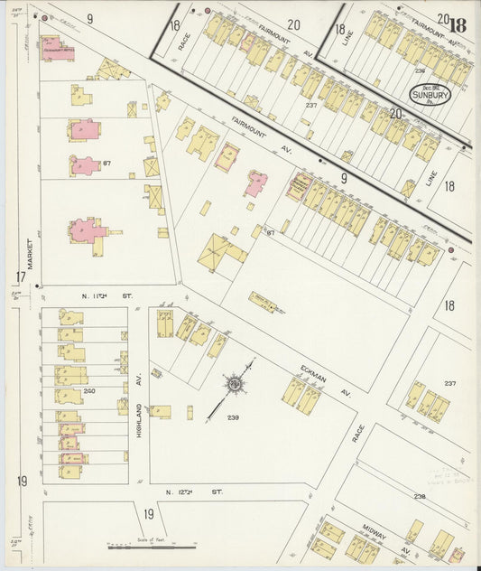 Sanborn Fire Insurance Map from Sunbury, Northumberland County, Pennsylvania (1912), Sheet #0018 - Historic Sanborn Fire Insurance Map Print, vintage old map wall art, antique decor, genealogy gift, Pennsylvania Pennsylvania map