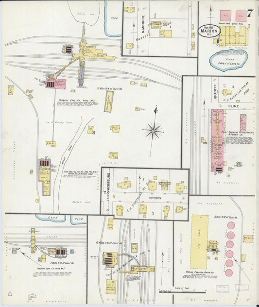 Sanborn Fire Insurance Map from Marion, Williamson County, Illinois (1906), Sheet #0007 - Historic Sanborn Fire Insurance Map Print, vintage old map wall art, antique decor, genealogy gift, Illinois Illinois map