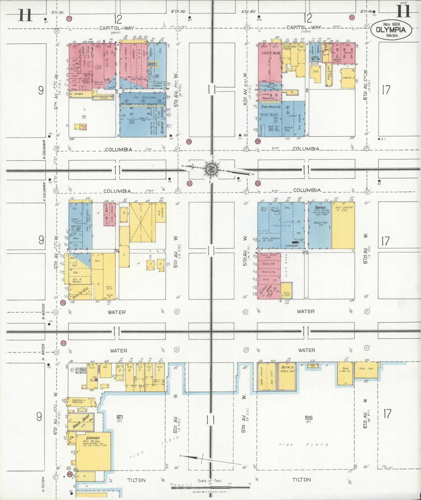 Sanborn Fire Insurance Map from Olympia, Thurston County, Washington (1924), Sheet #0011 - Complete Map Set gallery image, historic Sanborn map, vintage wall art, Washington Washington