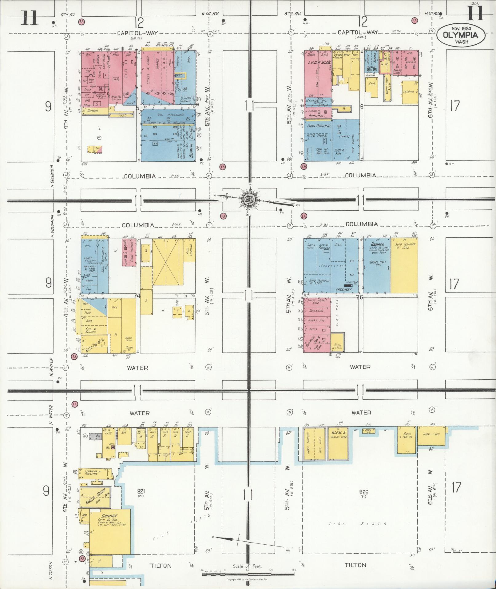 Sanborn Fire Insurance Map from Olympia, Thurston County, Washington (1924), Sheet #0011 - Complete Map Set gallery image, historic Sanborn map, vintage wall art, Washington Washington