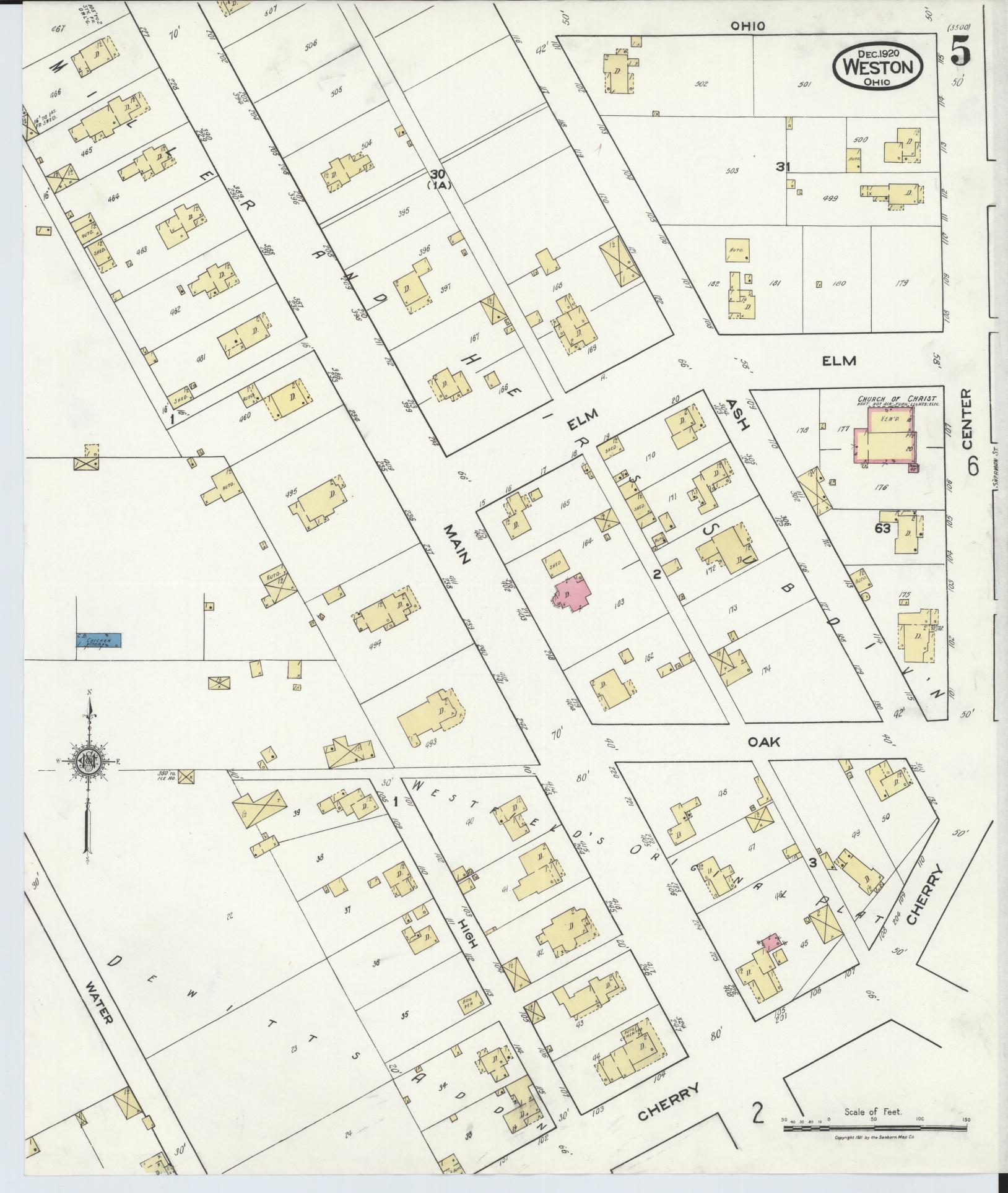 Sanborn Fire Insurance Map from Weston, Wood County, Ohio (1920), Sheet #0005 - Historic Sanborn Fire Insurance Map Print, vintage old map wall art, antique decor, genealogy gift, Ohio Ohio map