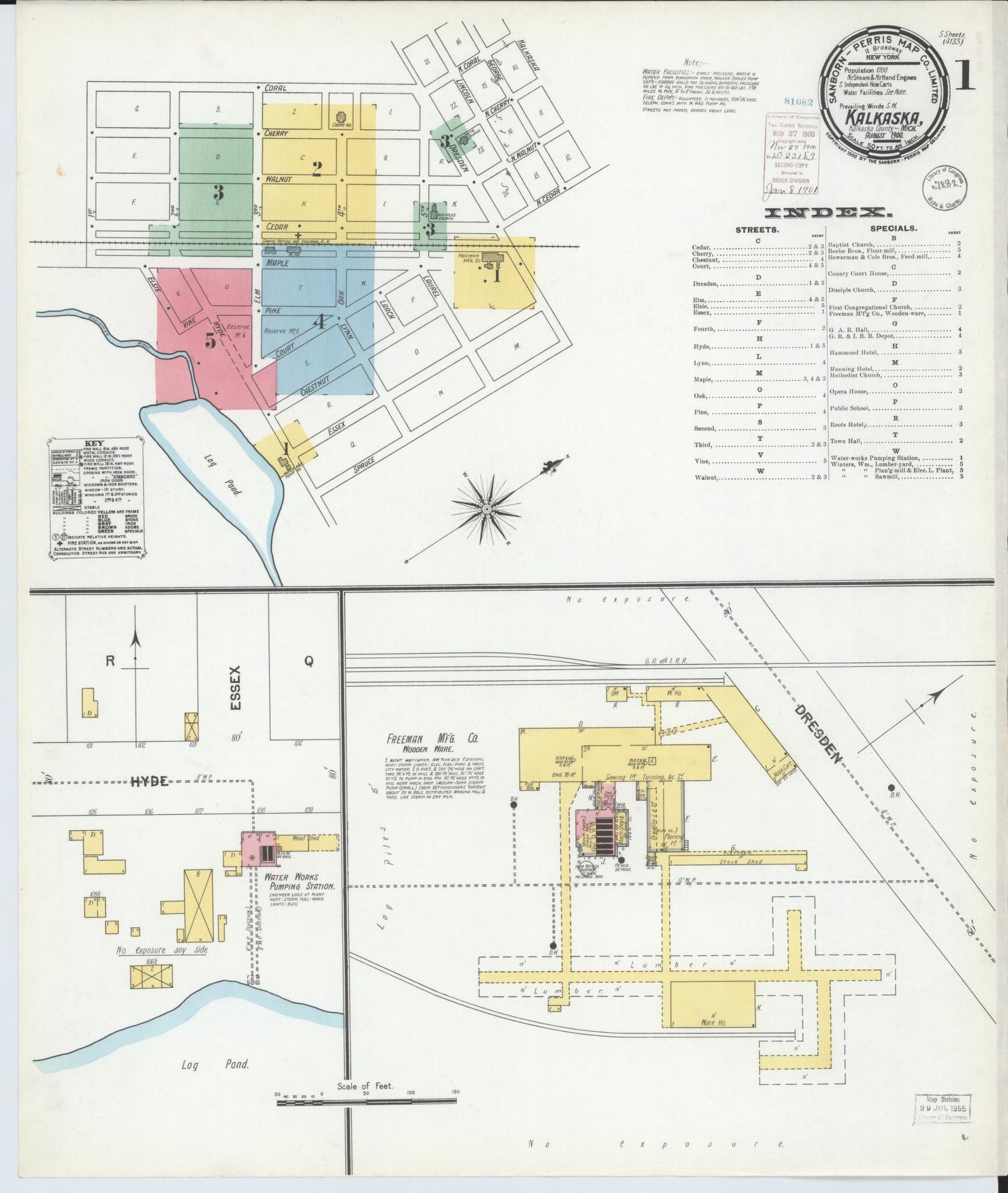 Sanborn Fire Insurance Map from Kalkaska, Kalkaska County, Michigan (1900), Sheet #0001 - Complete Map Set gallery image, historic Sanborn map, vintage wall art, Michigan Michigan