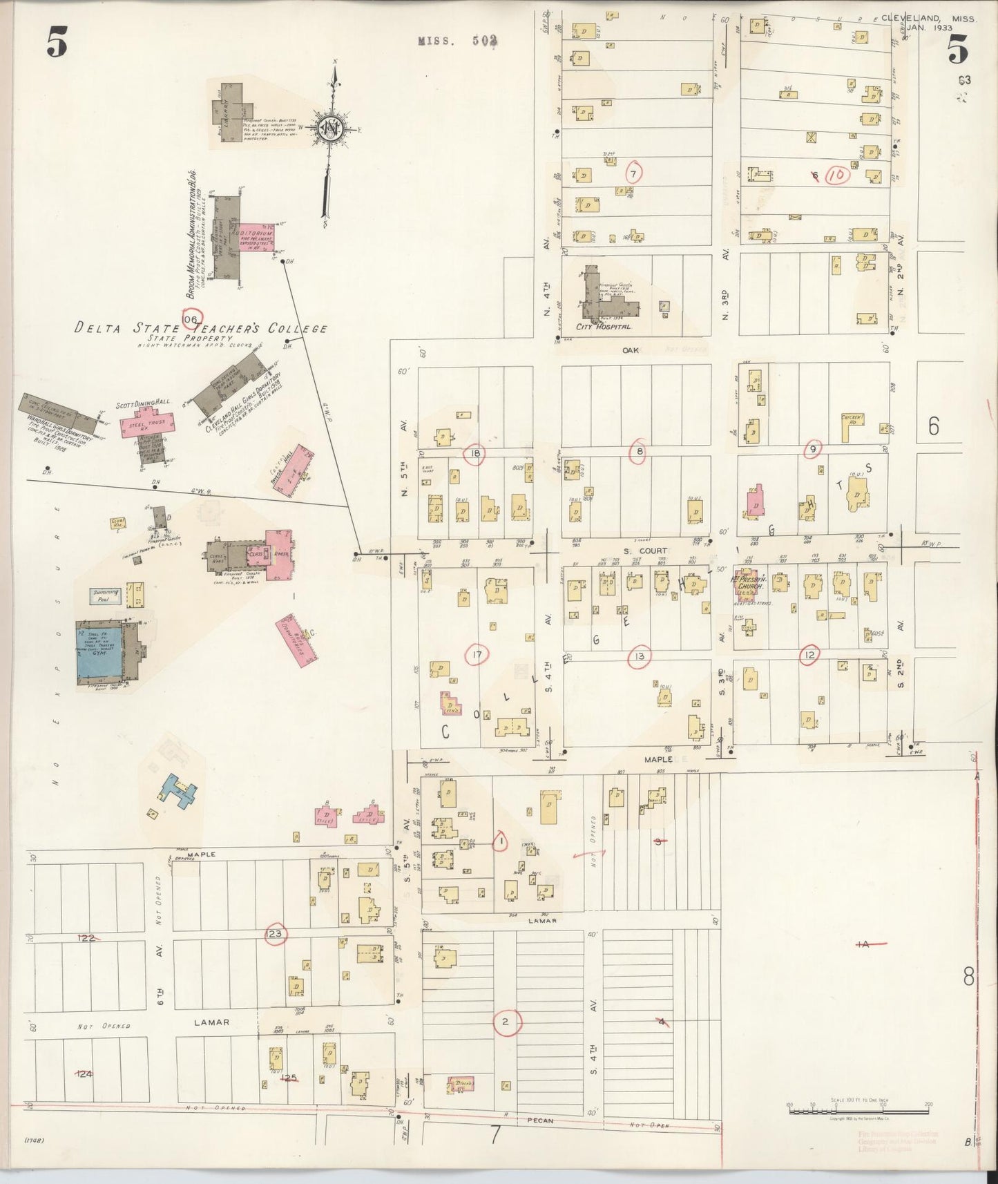 Sanborn Fire Insurance Map from Cleveland, Bolivar County, Mississippi (1941), Sheet #0005 - Complete Map Set gallery image, historic Sanborn map, vintage wall art, Mississippi Mississippi