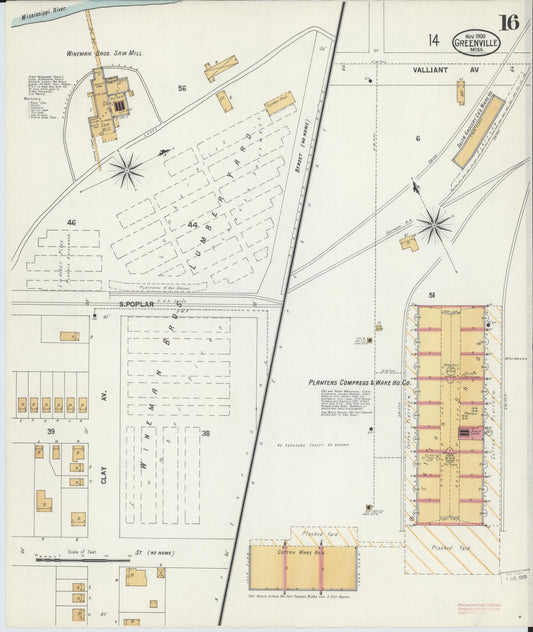 Sanborn Fire Insurance Map from Greenville, Washington County, Mississippi (1900), Sheet #0016 - Historic Sanborn Fire Insurance Map Print, vintage old map wall art, antique decor, genealogy gift, Mississippi Mississippi map