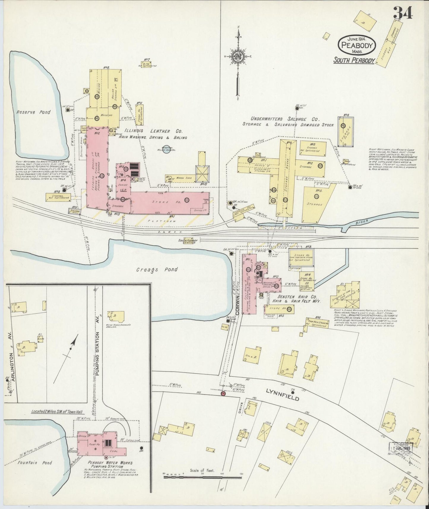 Sanborn Fire Insurance Map from Peabody, Essex County, Massachusetts (1914), Sheet #0034 - Complete Map Set gallery image, historic Sanborn map, vintage wall art, Massachusetts Massachusetts