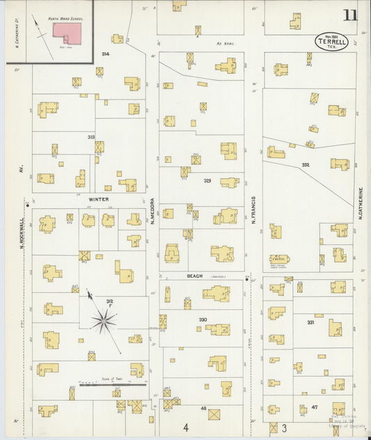 Sanborn Fire Insurance Map from Terrell, Kaufman County, Texas (1902), Sheet #0011 - Historic Sanborn Fire Insurance Map Print, vintage old map wall art, antique decor, genealogy gift, Texas Texas map