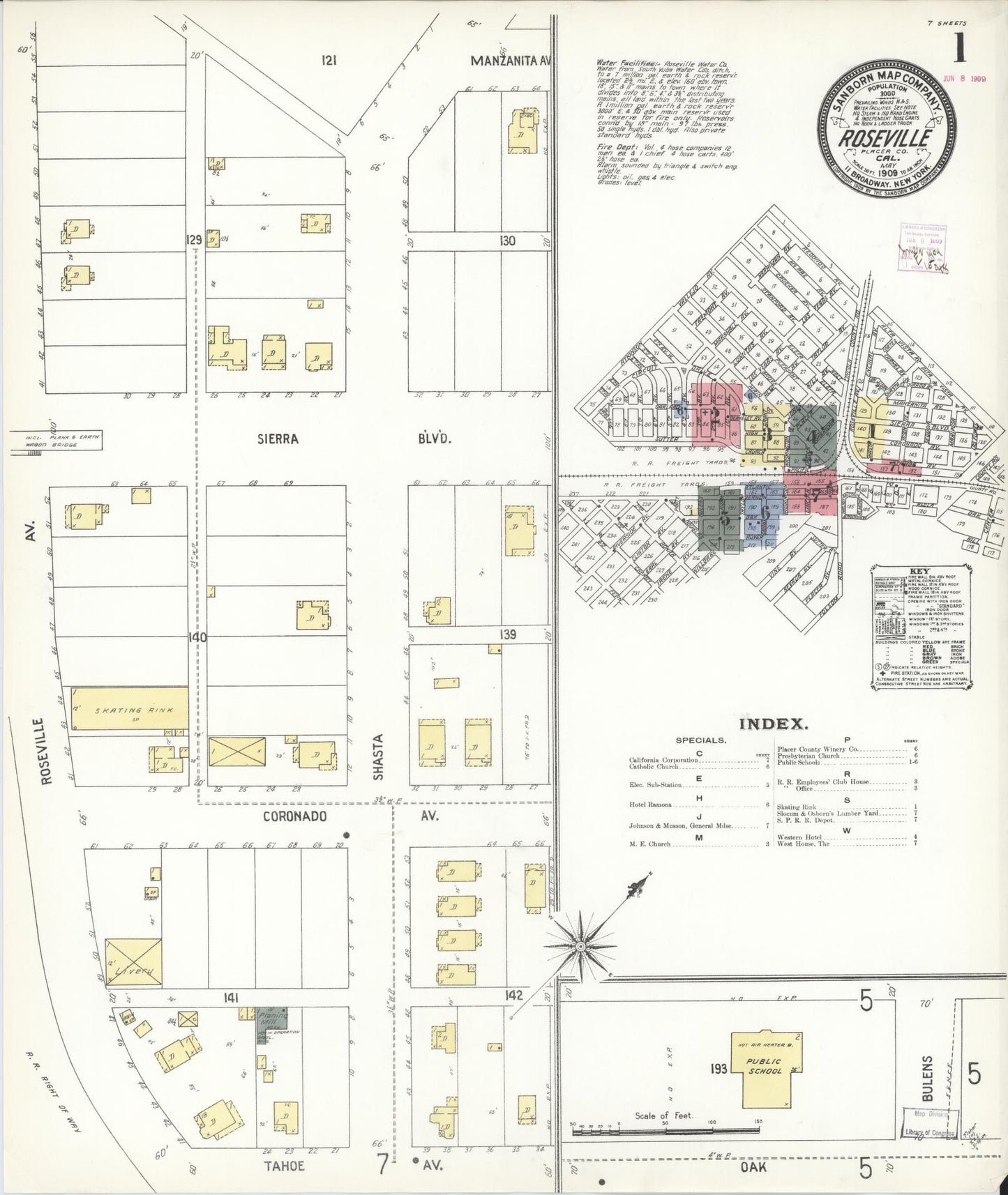 Sanborn Fire Insurance Map from Roseville, Placer County, California. (1909) – Historic Sanborn Fire Insurance Map Print