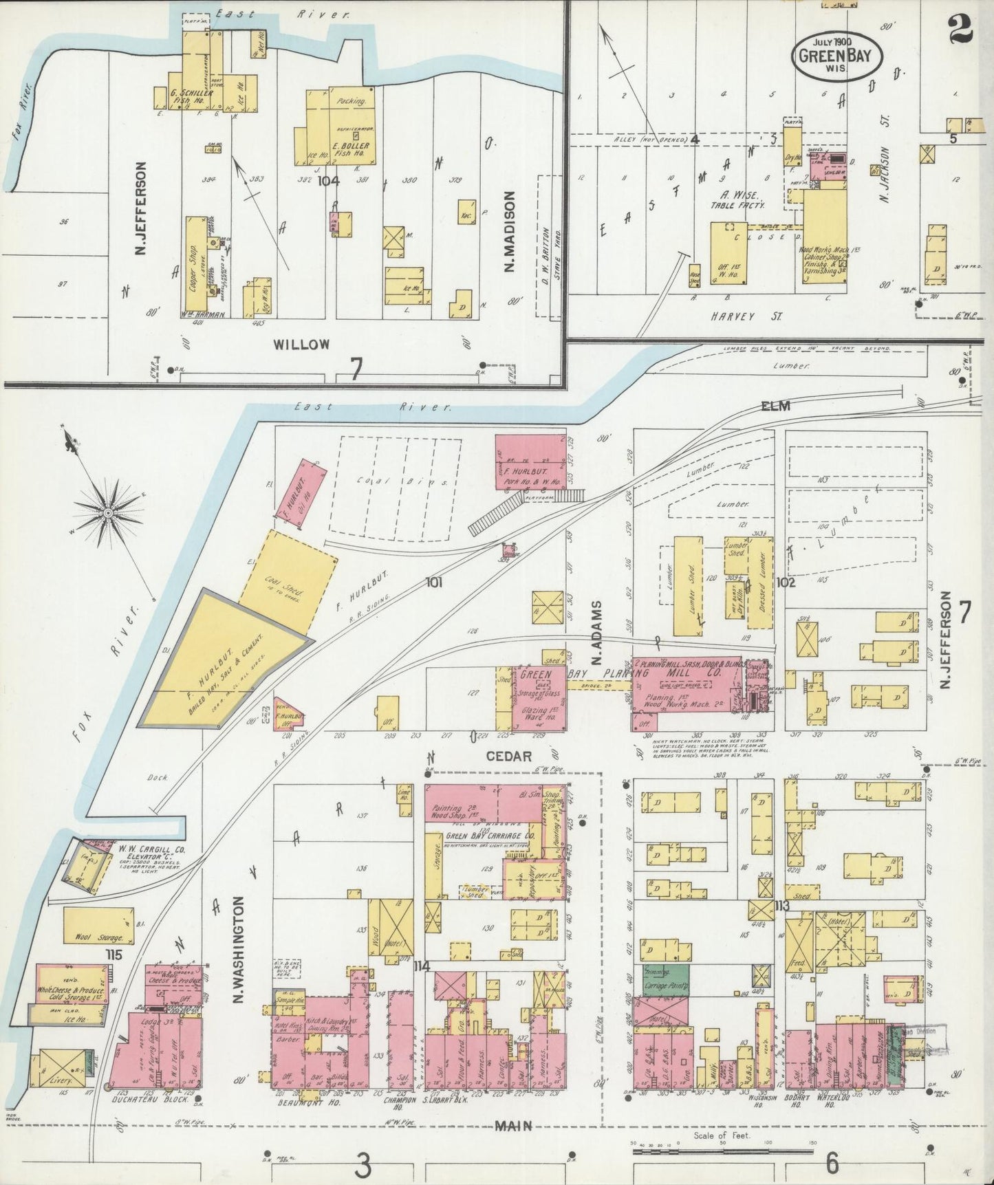 Sanborn Fire Insurance Map from Green Bay, Brown County, Wisconsin (1900), Sheet #0002 - Historic Sanborn Fire Insurance Map Print, vintage old map wall art, antique decor, genealogy gift, Wisconsin Wisconsin map