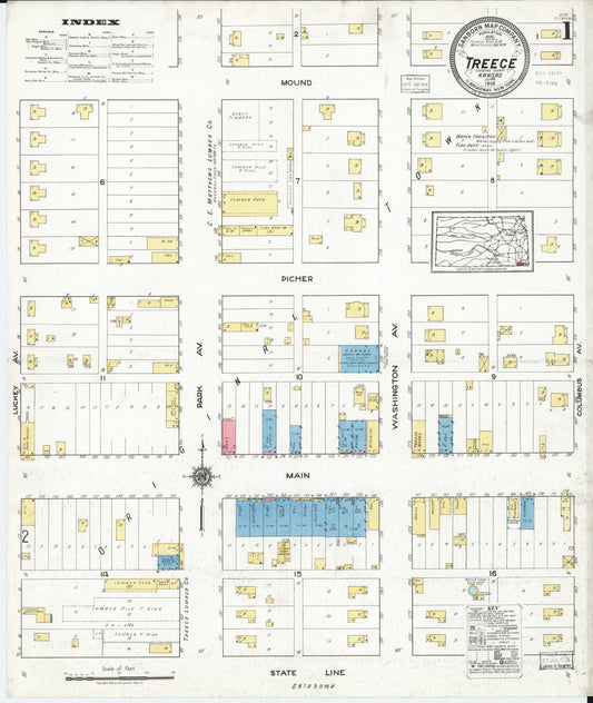 Sanborn Fire Insurance Map from Treece, Cherokee County, Kansas (1918), Sheet #0001 - Complete Map Set gallery image, historic Sanborn map, vintage wall art, Kansas Kansas