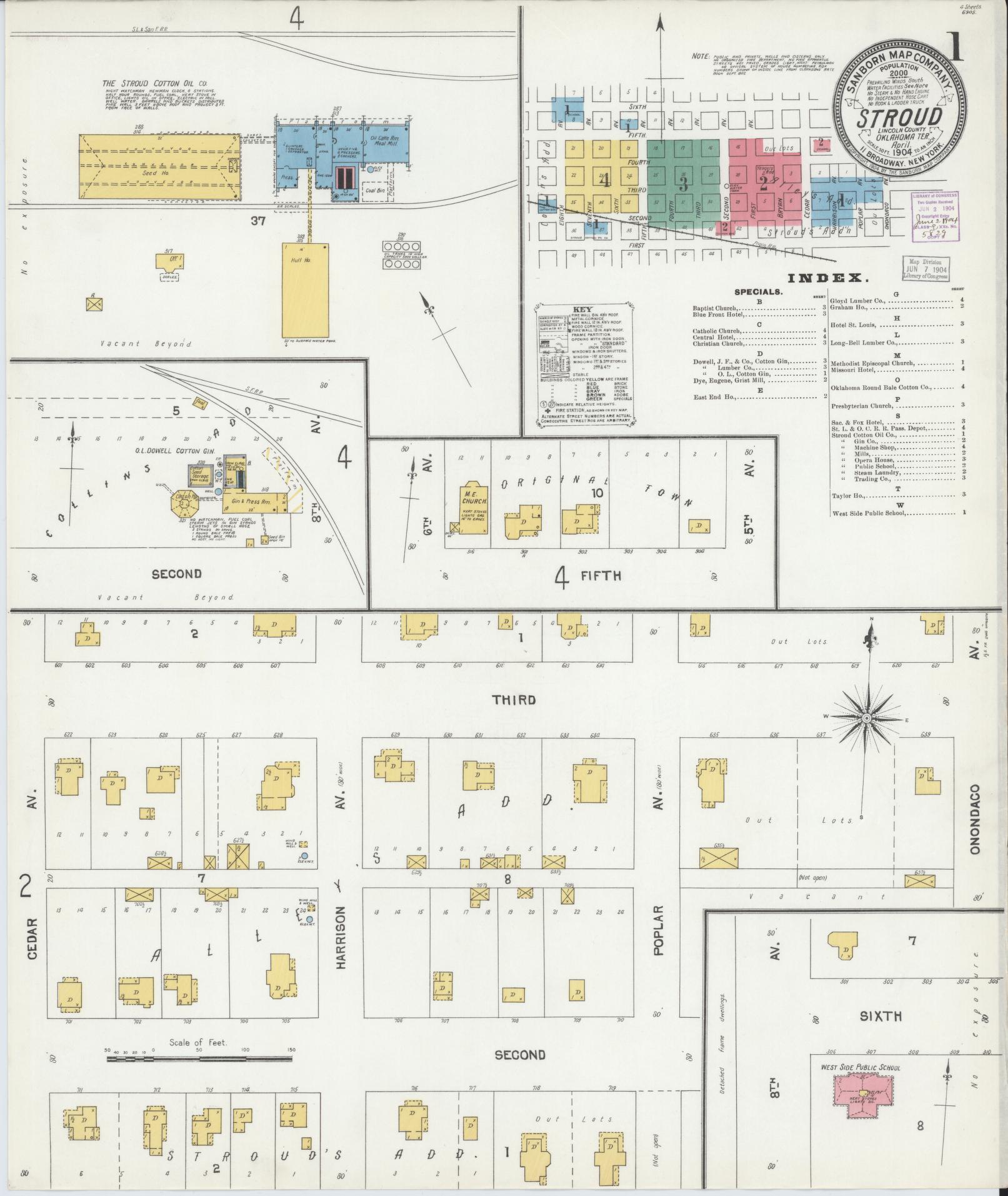 Sanborn Fire Insurance Map from Stroud, Lincoln County, Oklahoma (1904), Sheet #0001 - Historic Sanborn Fire Insurance Map Print, vintage old map wall art, antique decor, genealogy gift, Oklahoma Oklahoma map