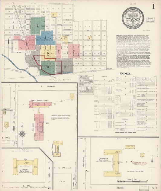 Sanborn Fire Insurance Map from Calexico, Imperial County, California (1916), Sheet #0001 - Complete Map Set gallery image, historic Sanborn map, vintage wall art, California California