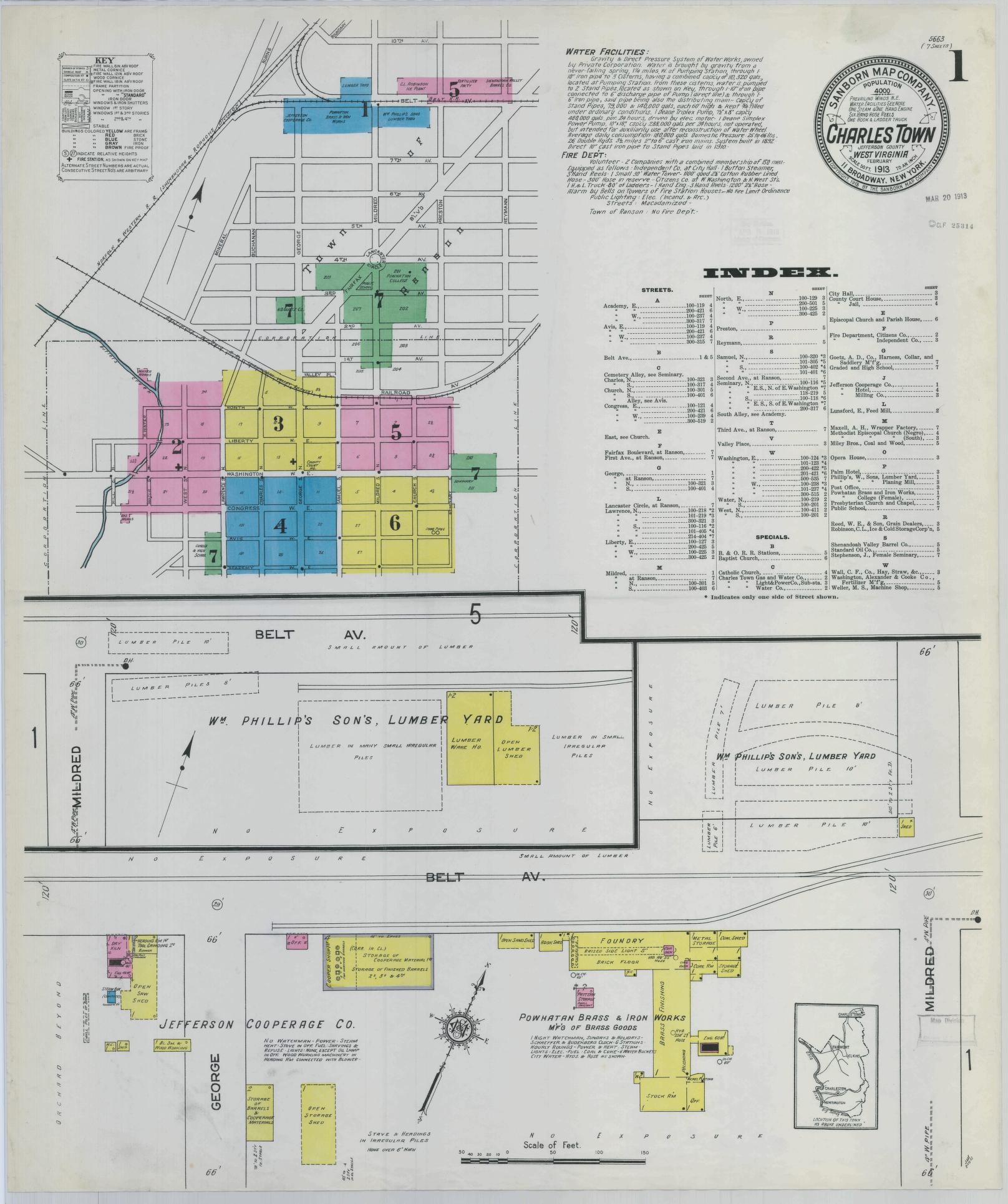 Sanborn Fire Insurance Map from Charles Town, Jefferson County, West Virginia. (1913) – Historic Sanborn Fire Insurance Map Print
