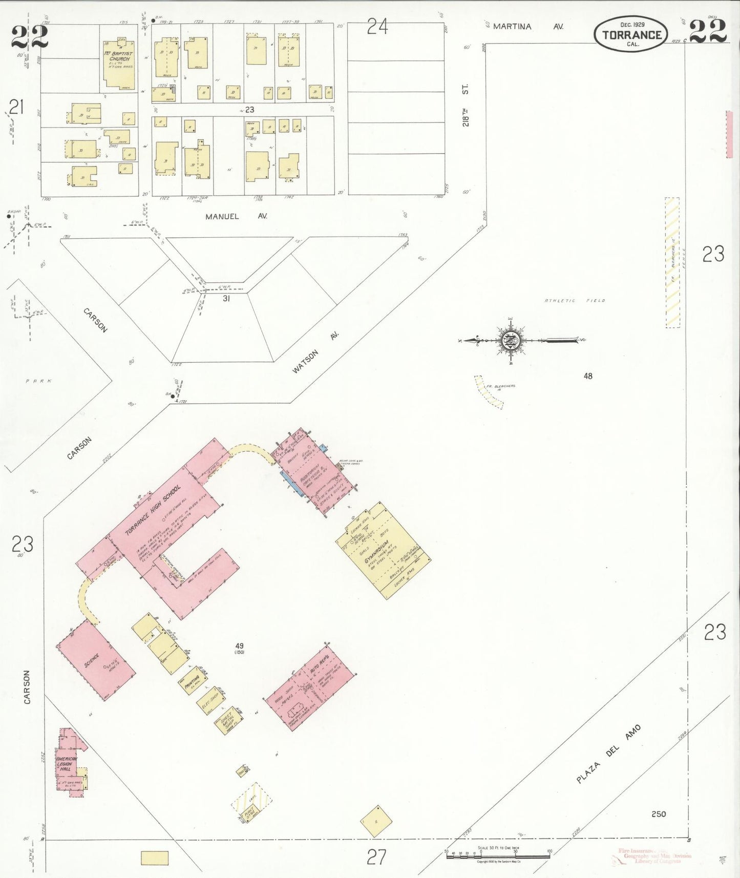 Sanborn Fire Insurance Map from Torrance, Los Angeles County, California (1929), Sheet #0022 - Complete Map Set gallery image, historic Sanborn map, vintage wall art, California California