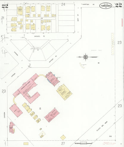 Sanborn Fire Insurance Map from Torrance, Los Angeles County, California (1929), Sheet #0022 - Complete Map Set gallery image, historic Sanborn map, vintage wall art, California California