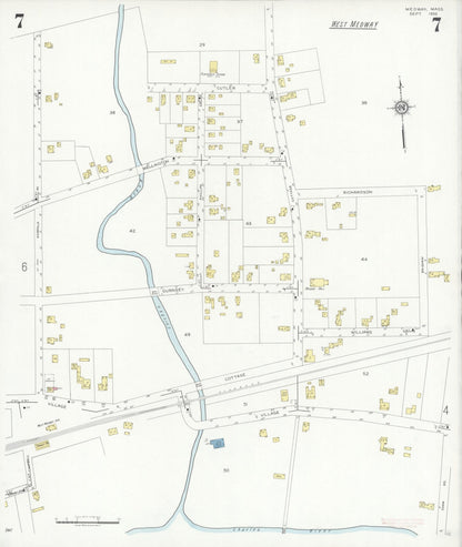 Sanborn Fire Insurance Map from Medway, Norfolk County, Massachusetts (1933), Sheet #0007 - Historic Sanborn Fire Insurance Map Print, vintage old map wall art, antique decor, genealogy gift, Massachusetts Massachusetts map