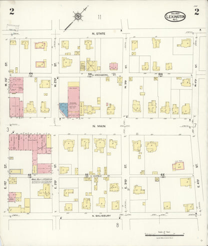 Sanborn Fire Insurance Map from Lexington, Davidson County, North Carolina (1923), Sheet #0002 - Complete Map Set gallery image, historic Sanborn map, vintage wall art, North Carolina North Carolina