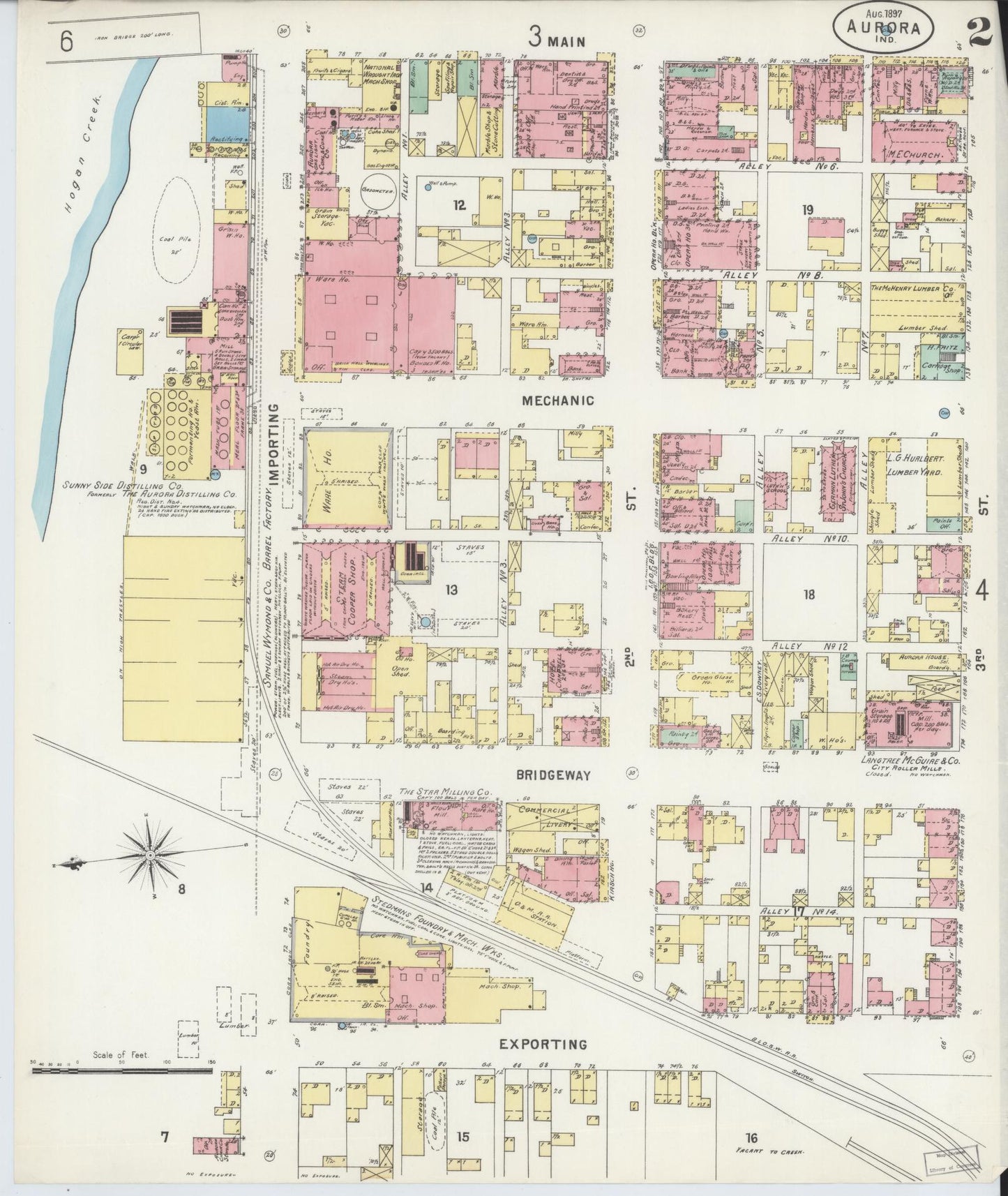 Sanborn Fire Insurance Map from Aurora, Dearborn County, Indiana (1897), Sheet #0002 - Complete Map Set gallery image, historic Sanborn map, vintage wall art, Indiana Indiana