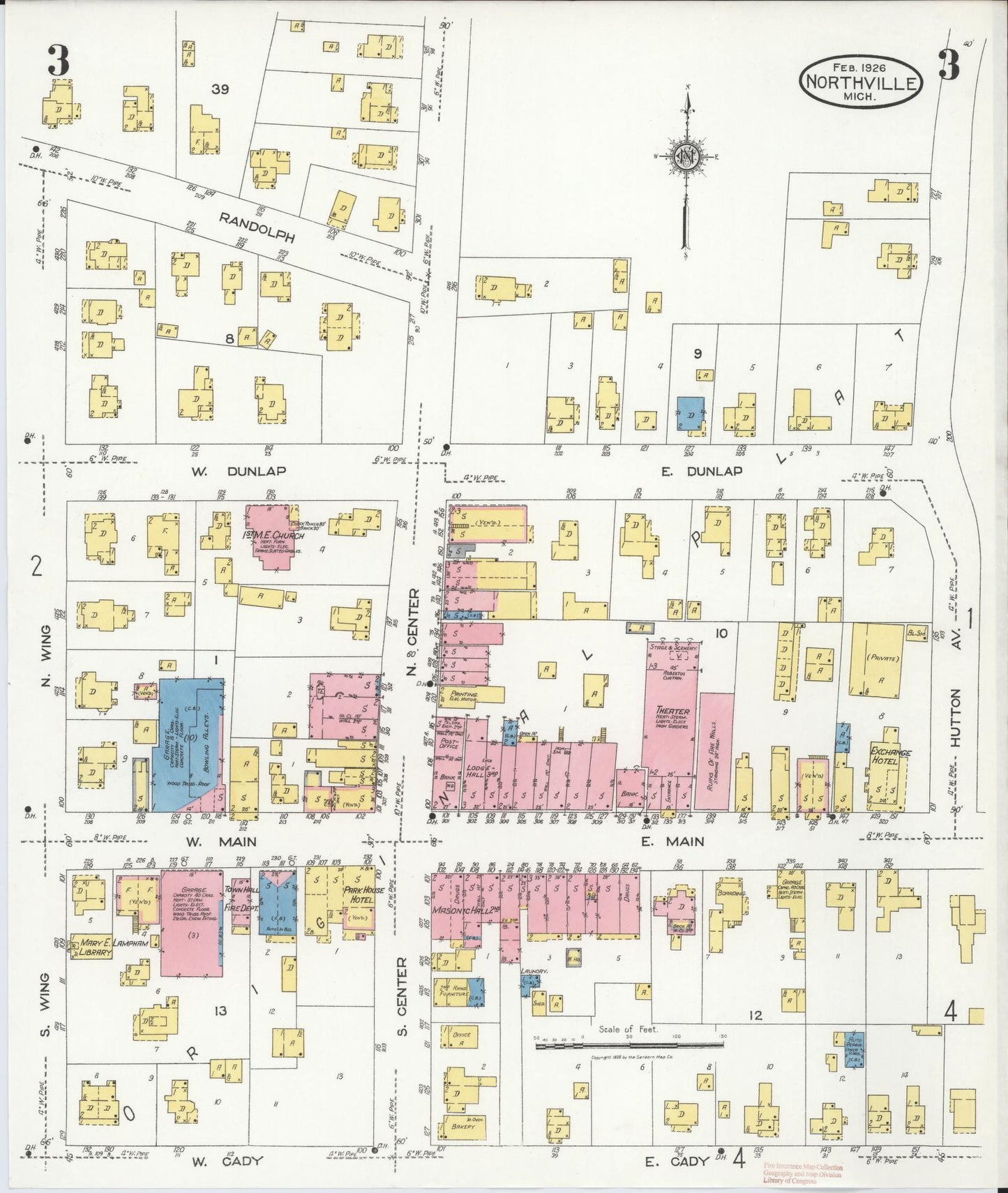 Sanborn Fire Insurance Map from Northville, Wayne County, Michigan (1926), Sheet #0003 - Complete Map Set gallery image, historic Sanborn map, vintage wall art, Michigan Michigan