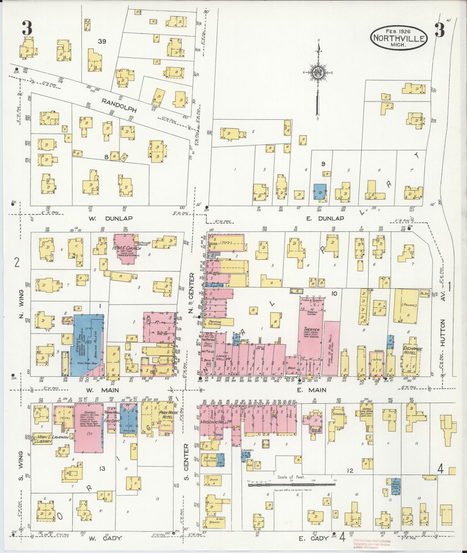 Sanborn Fire Insurance Map from Northville, Wayne County, Michigan (1926), Sheet #0003 - Complete Map Set gallery image, historic Sanborn map, vintage wall art, Michigan Michigan